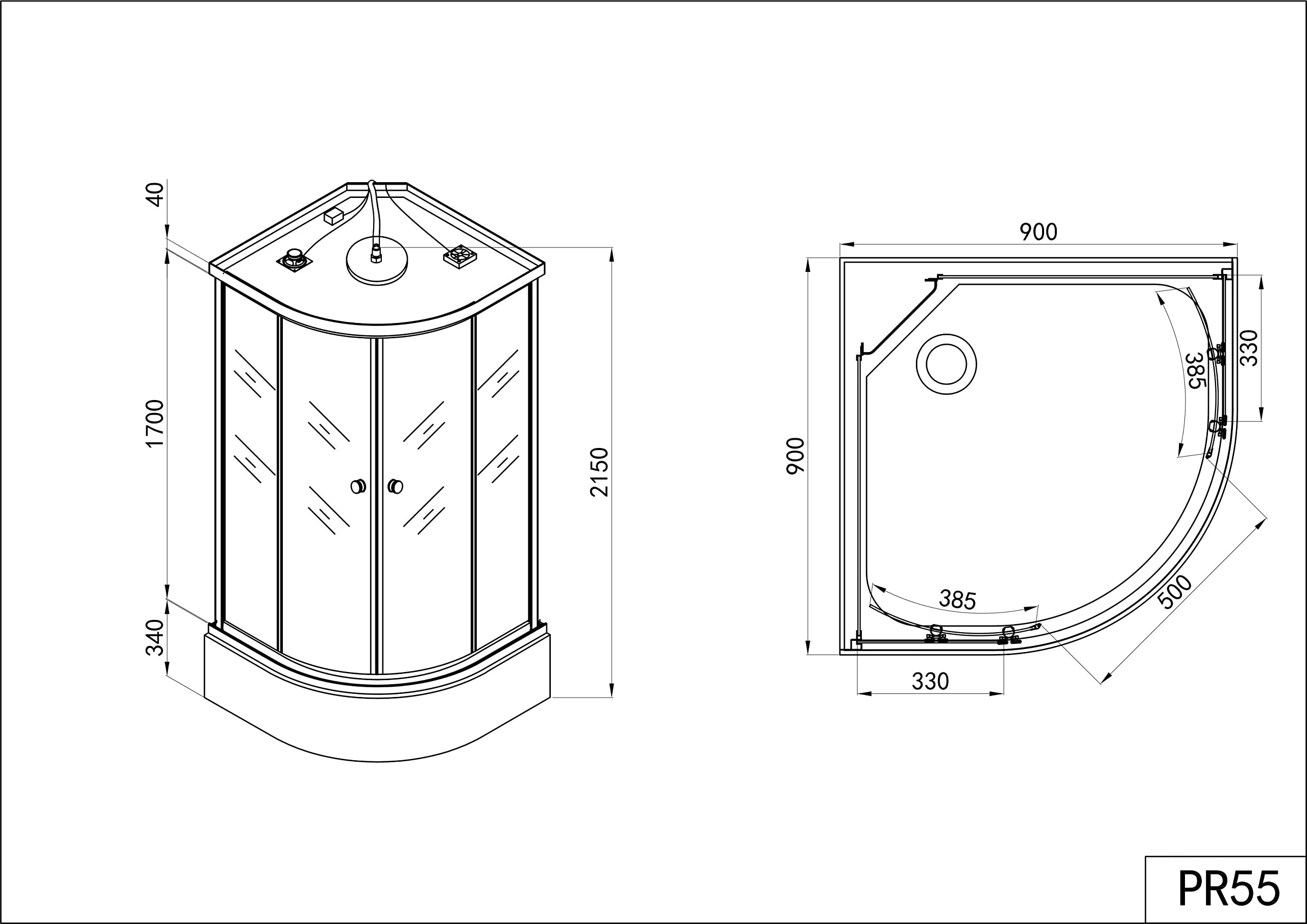 Sanotechnik Cabina de Ducha Completa Blanca PR55-90 x 90 x 215 cm – con chorros de Masaje, Cristal de Seguridad, alcachofa de Ducha, Ducha de Mano, con Radio, Ducha Completa, con Plato de Ducha,