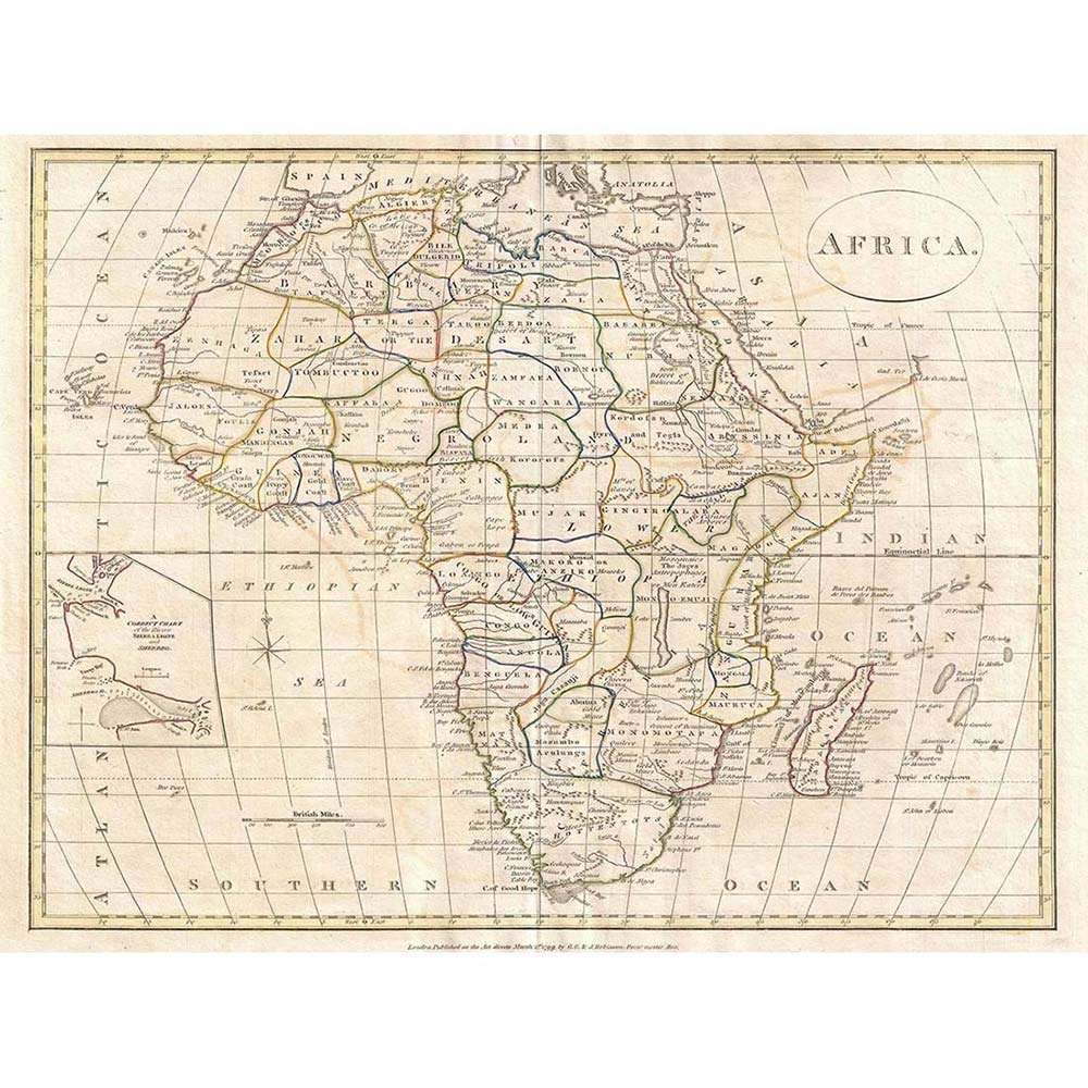 Wee Blue Coo 1799 Clement Cruttwell Map Africa Vintage Art Print Poster Wall Decor 12X16 Inch