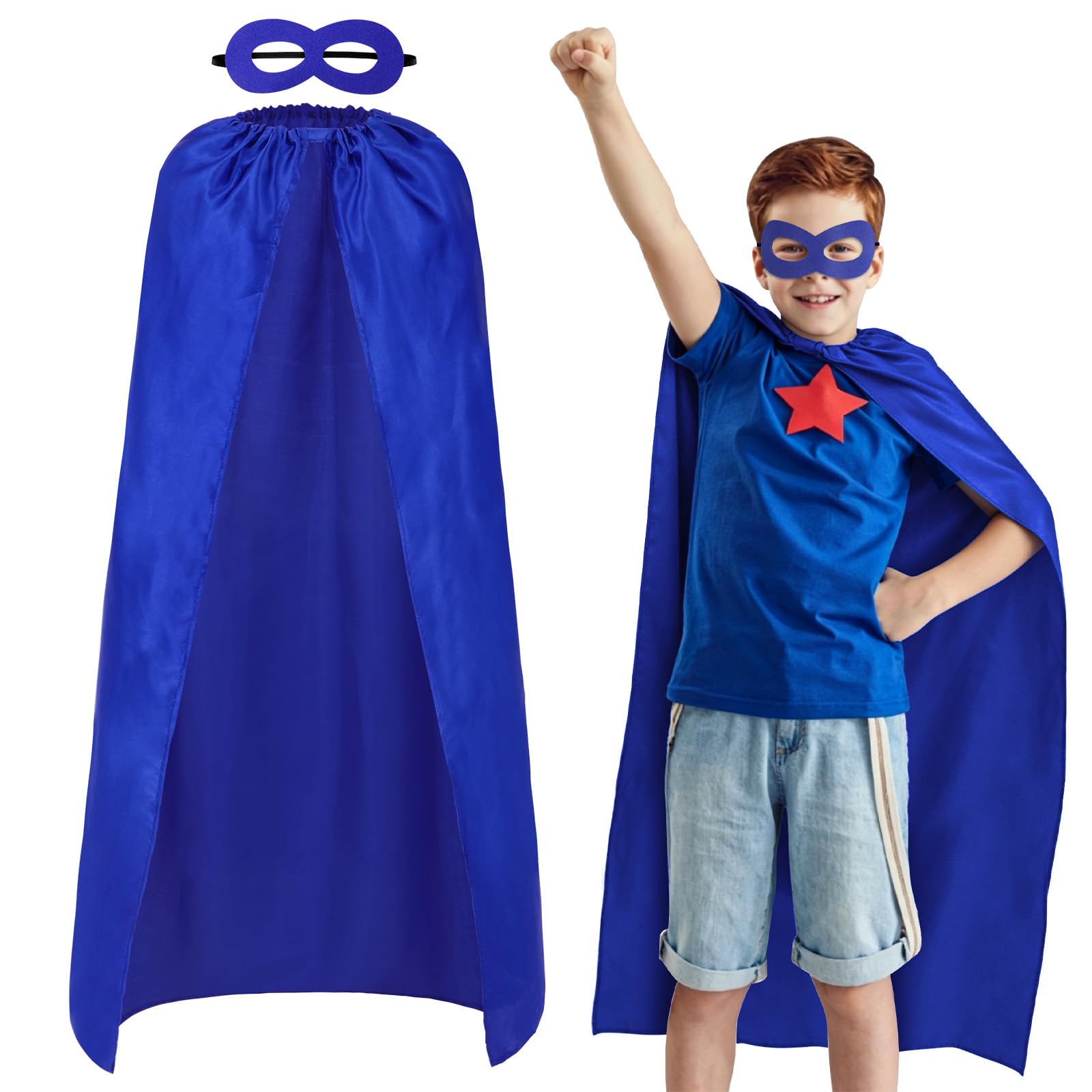 AUYAO Super-Heroes Costumes Heroes Capes Kit Child Capes Cloak Dress Up Set with Eye Mask 2Pcs Boys Girls Super-Heros Fancy Dress Costume Capes for Halloween Christmas World Book Day Party(Blue)