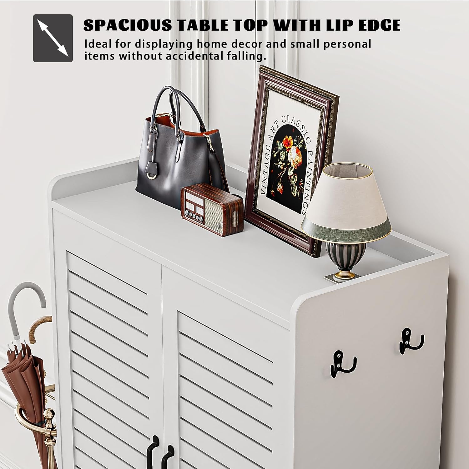 7-Tier Shoe Cabinet with Doors, 46" Tall Shoe Storage Cabinet for Entryway, Wooden Shoe Rack Organizer with Adjustable Shelves, Modern Hallway Closet Cabinet, Bright White