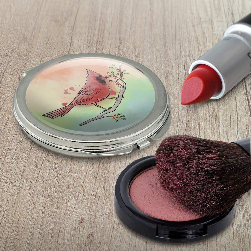 Northern Cardinal Watercolor Northeastern Bird Compact Travel Purse Handbag Makeup Mirror