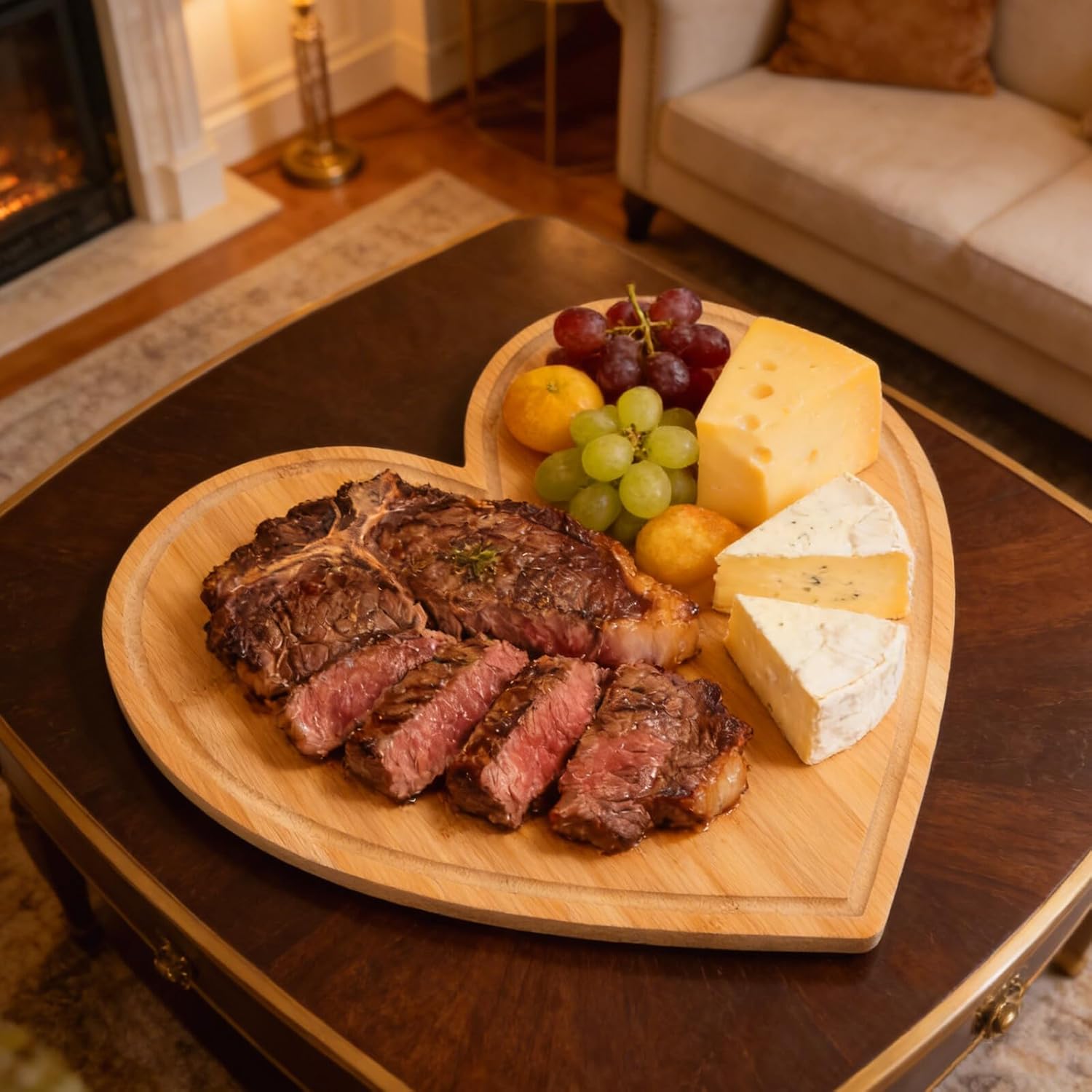 NUOBESTY 3pcs Heart Shaped Cutting Boards Set, Decorative Cheese and Charcuterie Serving Trays for Kitchen and Valentine’s Day Party