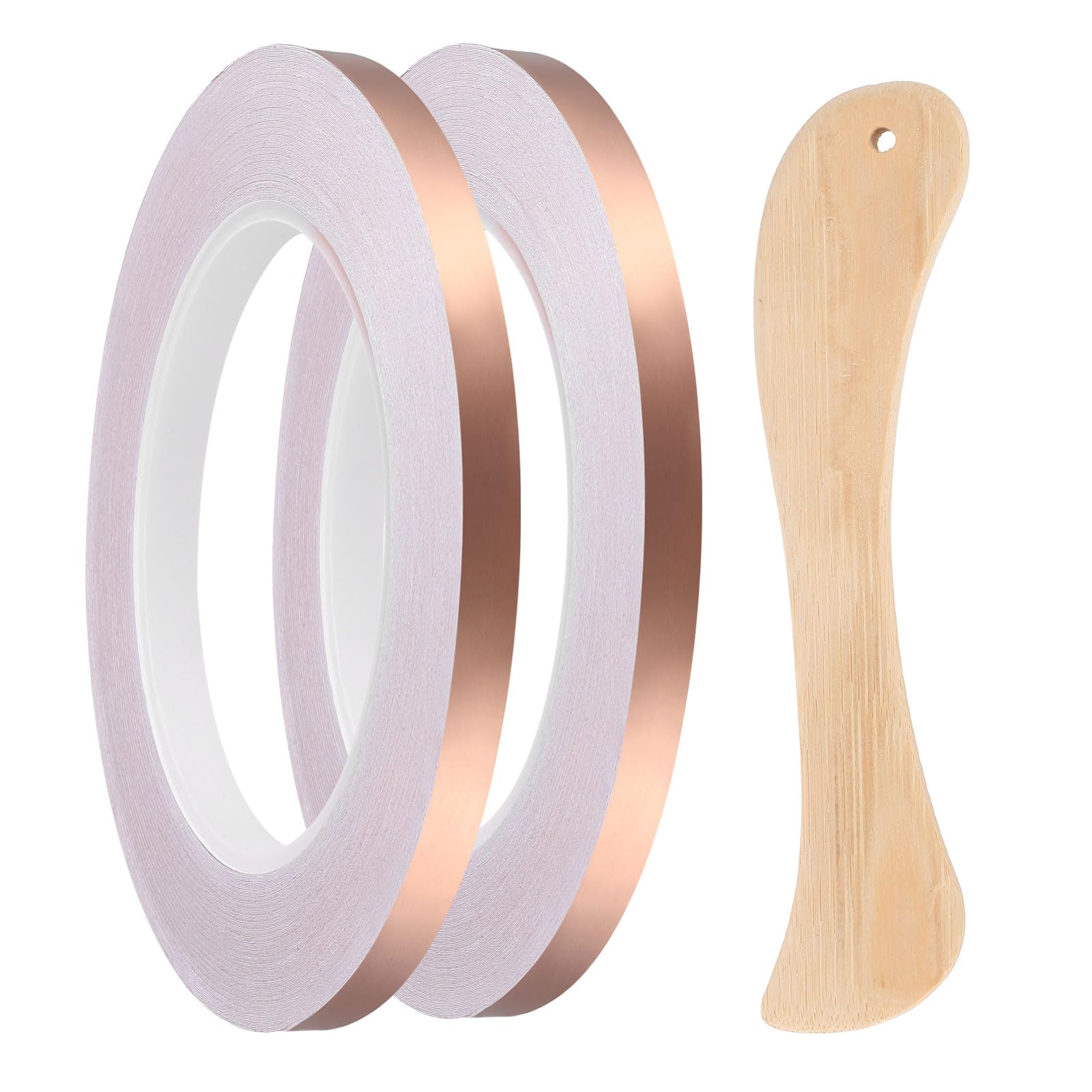 DEFANEX 2Pcs Copper Foil Tape (8mm x 30m) - Single Conductive Adhesive Tape with Correction Tool for Guitar EMI/RFI Shielding/Electrical Repairs/Crafts/Stained Glass/Paper Circuit