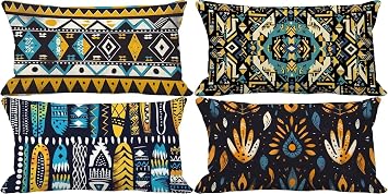 Outdoor Pillow Covers 20x28in Color Throw Pillow Waterproof Linen Set for 4 Rectangle Double-Sided Cushion Covers Bohemia Pattern Design Pillowcase with Invisible Zipper for Living Room Decor g15-L