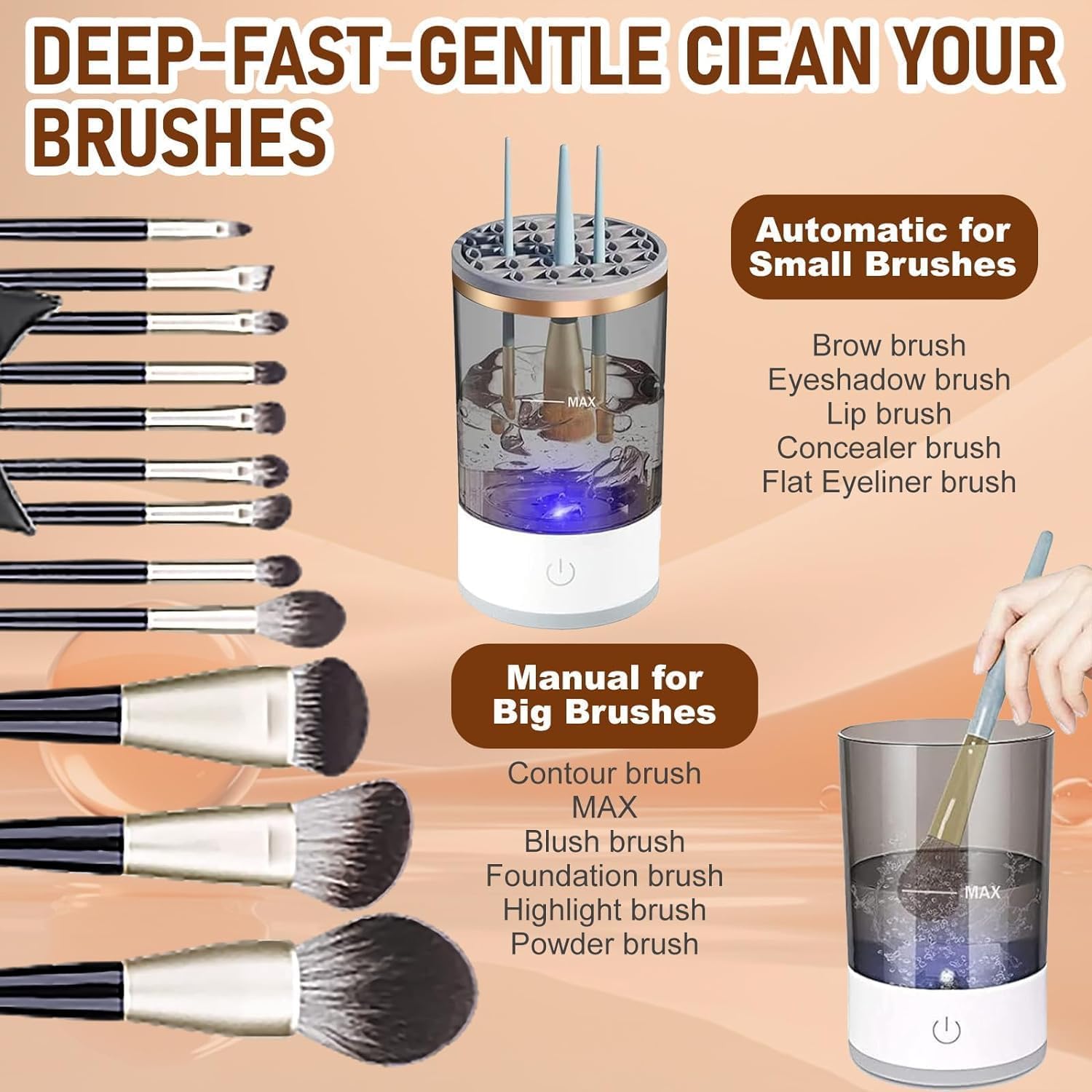 Electric Makeup Brush Cleaner Machine - Automatic Spinning Cleaner for All Size Brushes - Image 4