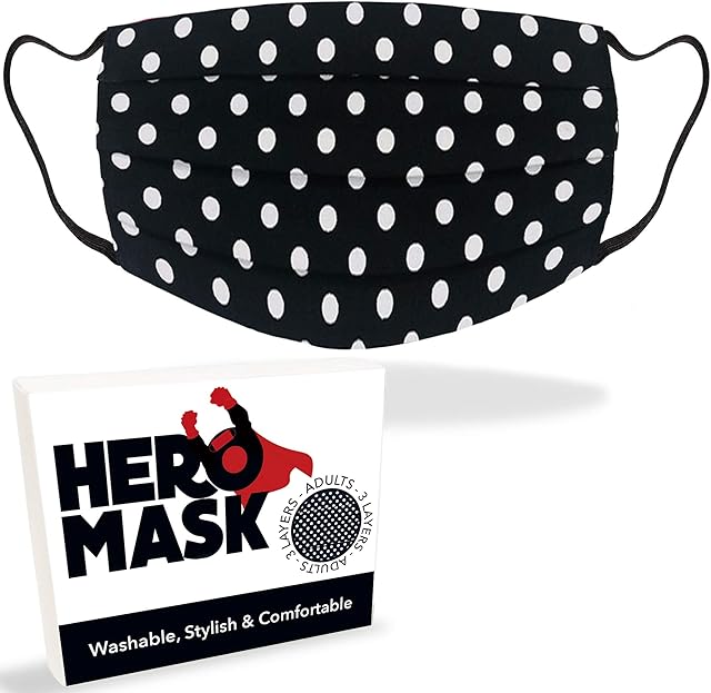Hero Mask White Dots on Black Reusable Face Mask UK from 3 Layers of Blended Cotton | Reusable Face Mask | Made in London | Wash Over 100 Times