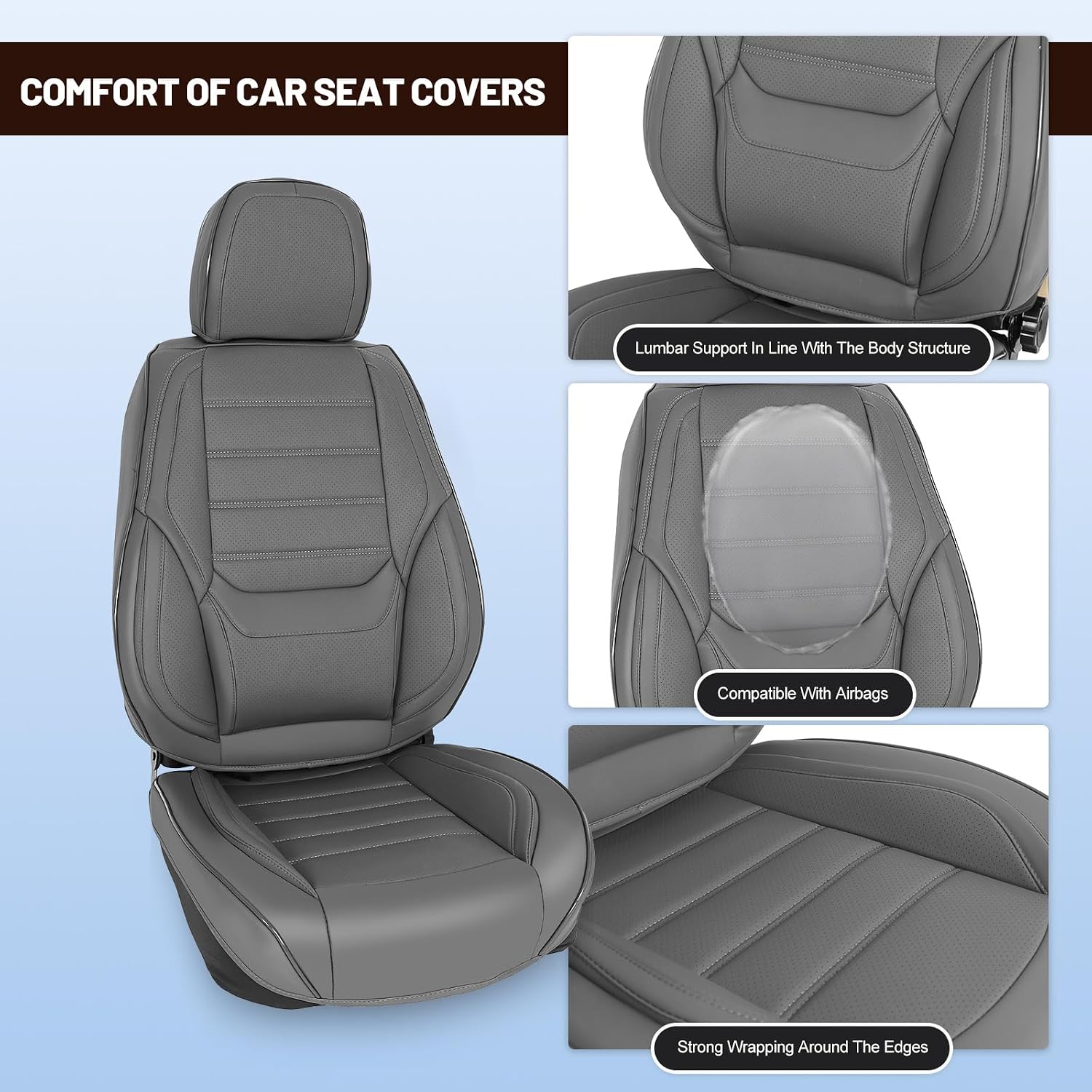 Full Sets of Car Waterproof Leather Seat Covers,Gray Car Seat Cover,Car Seat Covers Front Seats and Back,Compatible with Most Cars, SUVs, Trucks and Pickups