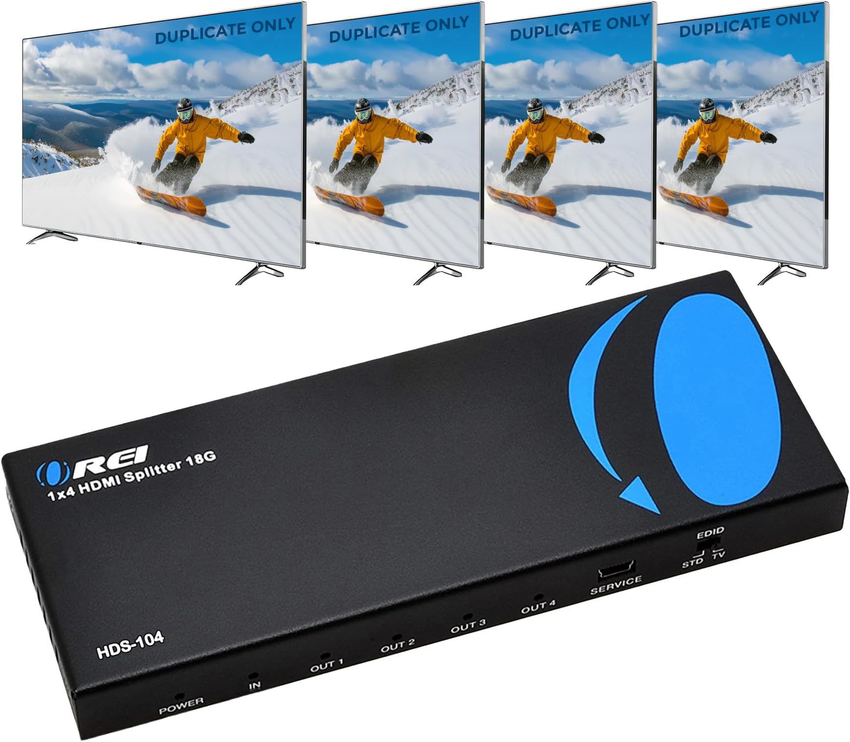 HDMI Splitter 1 in 4 Out – 4K@60Hz HDMI 2.0 Splitter with HDCP 2.2, EDID Management, and LPCM/Dolby/DTS Audio Support– Compact Plug & Play Design