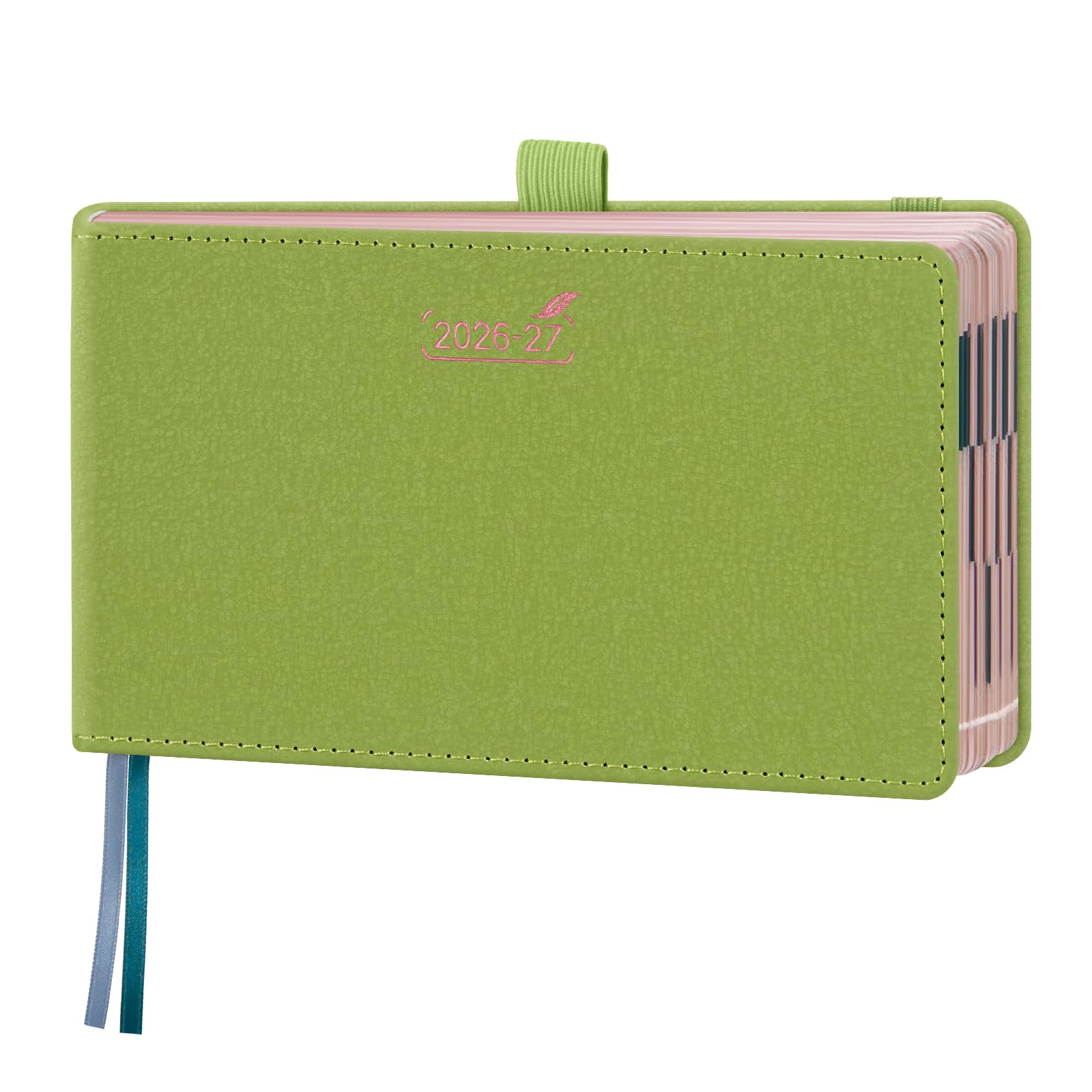 BEZEND Pocket Diary 2026-2027 Landscape Week to View (Jul 26-Dec 27) Slim 9.5 x 16.8 cm. Appointment Diary with Hourly Timeslots & Gilded Edges, Work Home Women, PU Leather Hardback, Fruit Green