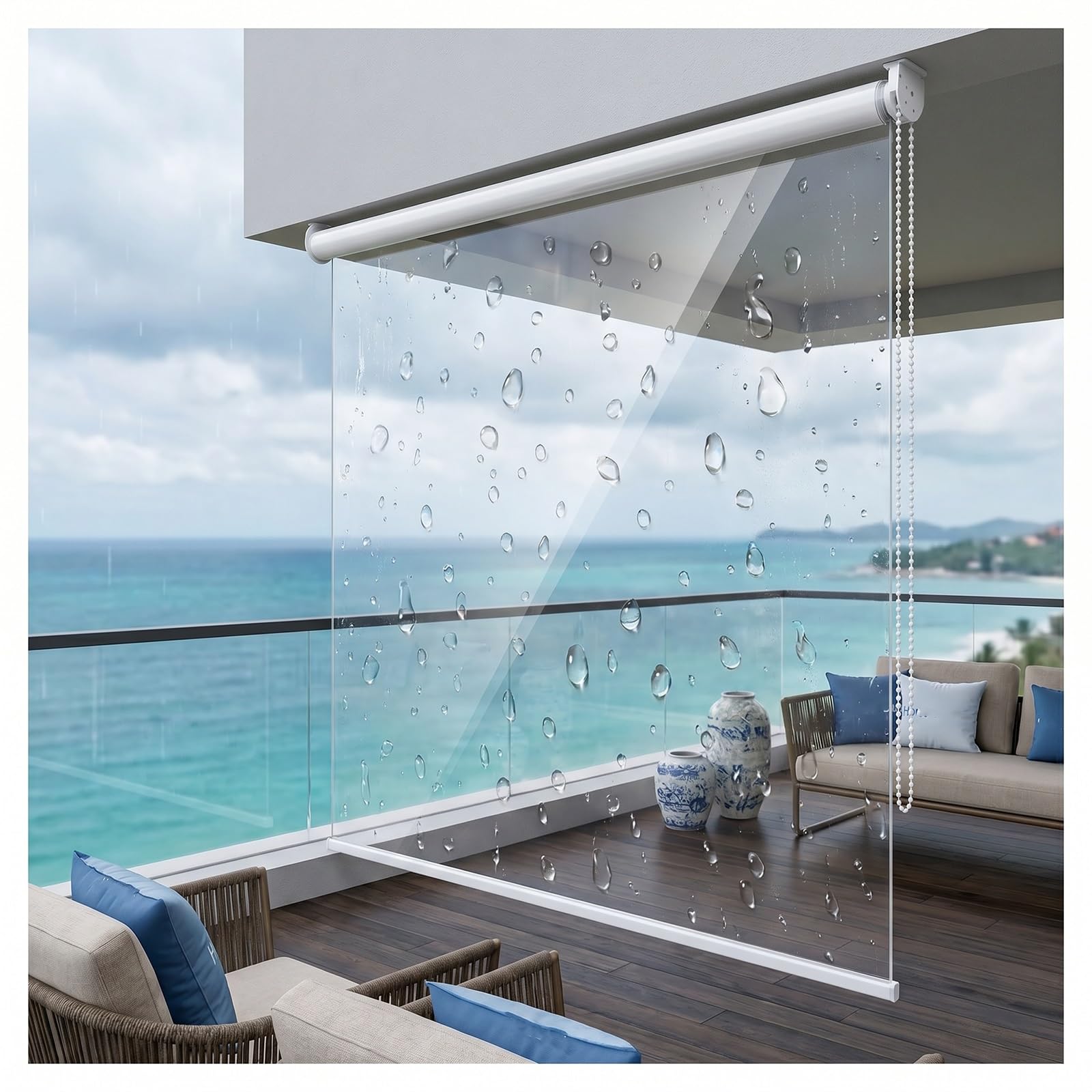 Transparent waterproof roller blind，outdoor clear vinyl roller shades，plastic door curtain，plastic roll up blinds for patio，for Office/windows/doors/pergola(W70*H200cm/W27.55*H78.7in)