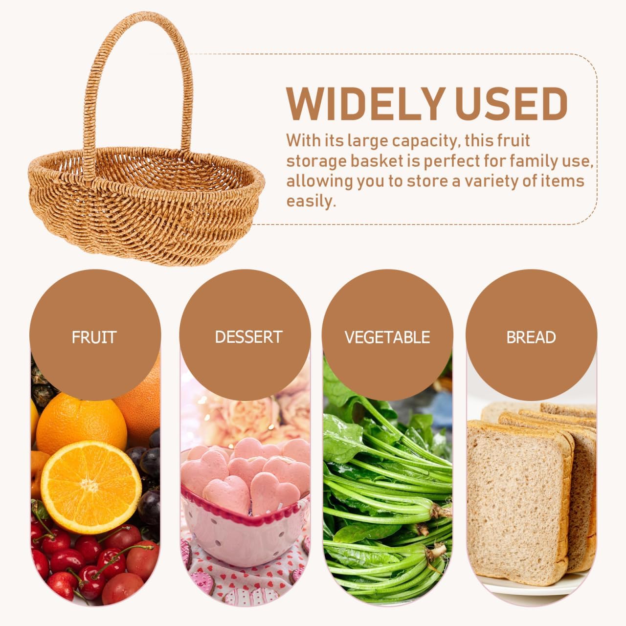 BESTOYARD Rattan Picnic Basket with Handle, 10X6 Inch Wicker Woven Storage Basket for Fruits, Vegetables, Snacks, Home Decor, Outdoor Use