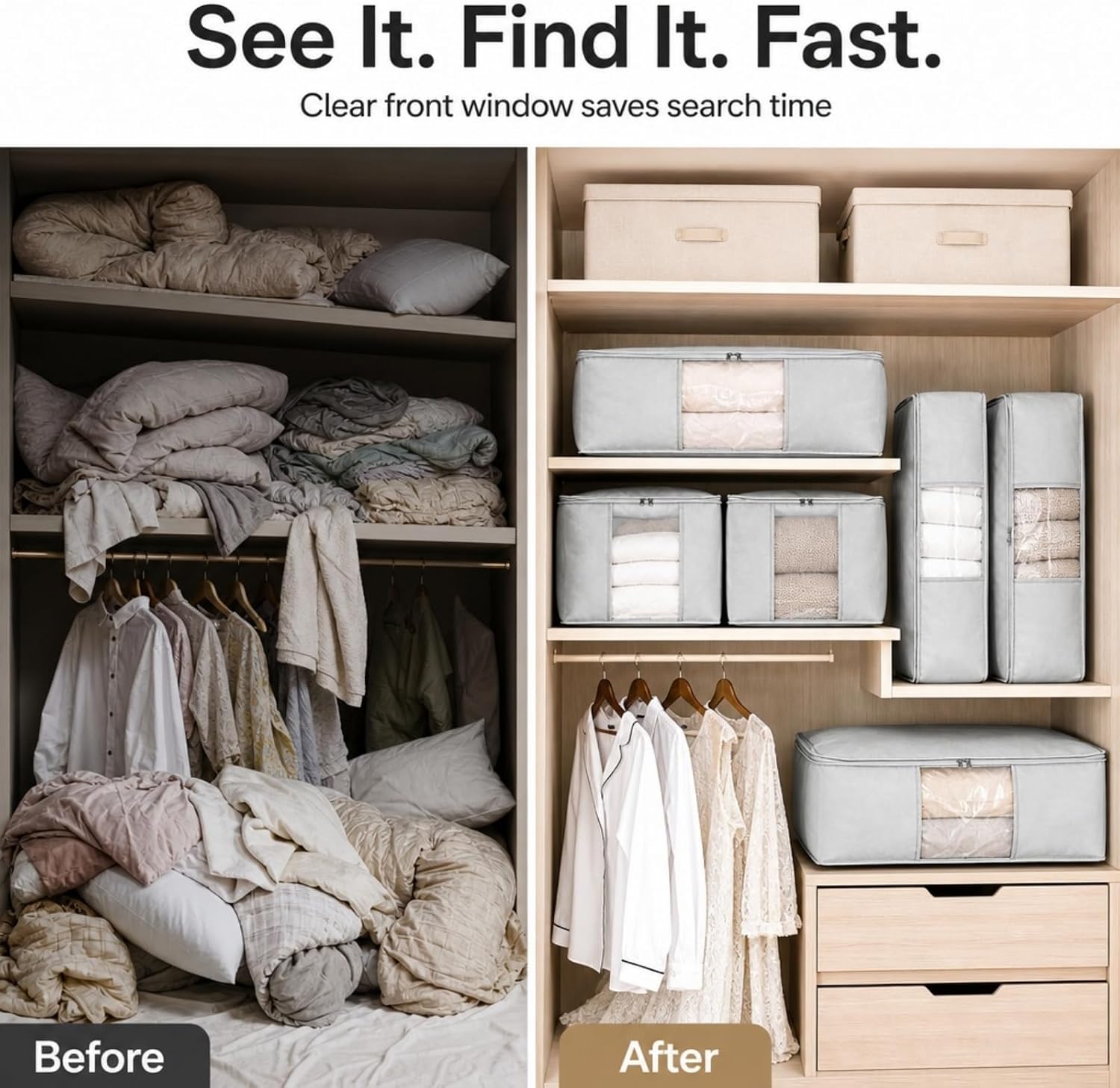 Comforter Storage Bags with Zipper,Carrying Handles and Window.
