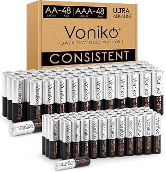 Voniko AA and AAA Batteries 96 Count Combo Pack, 48 Double A and 48 Triple A Batteries, 1.5V Premium Alkaline Battery, 10-Year Shelf Life