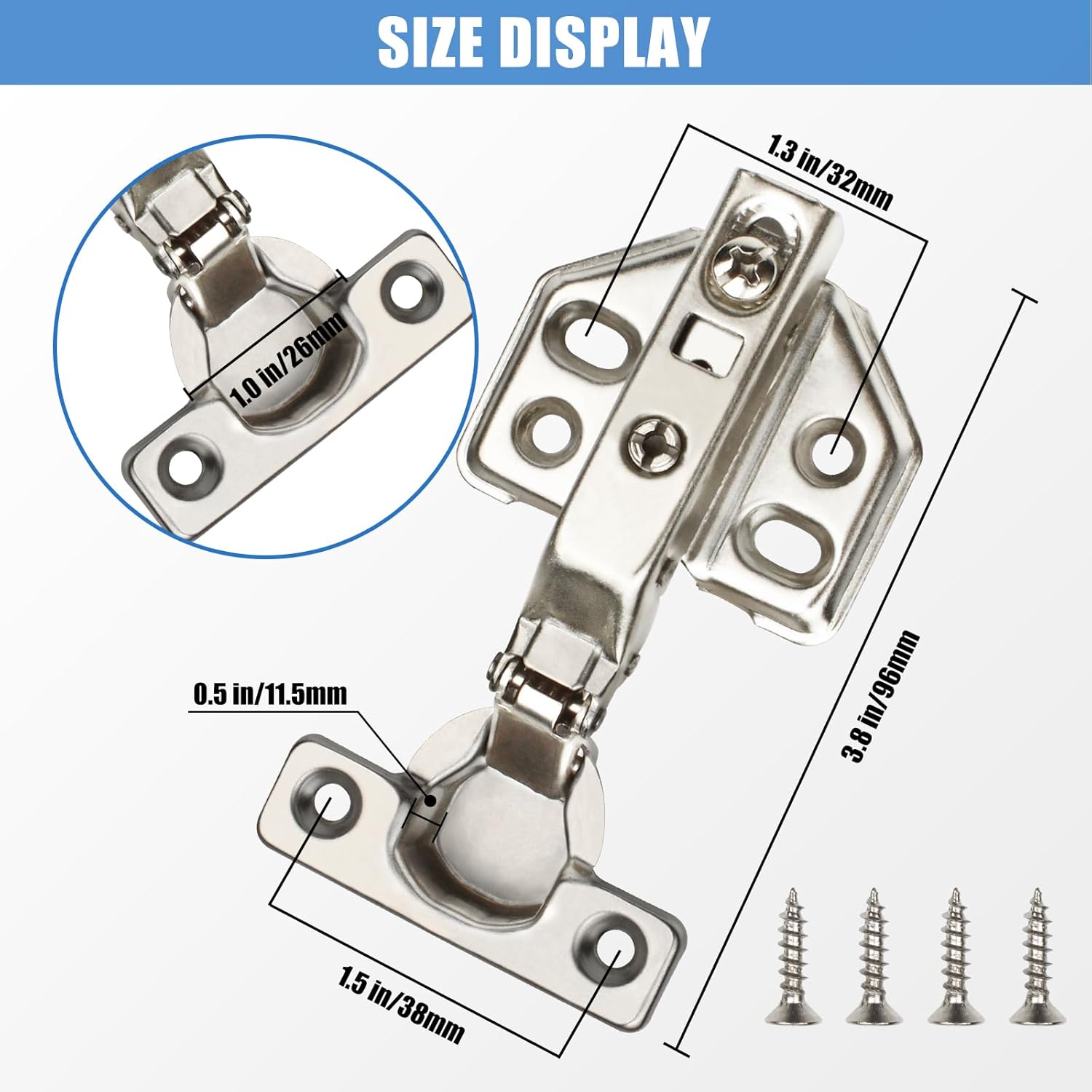 4 Pcs 26mm Soft Close Cabinet Hinge 90-110 Degree Full Overlay Kitchen Door Hinge Concealed Kitchen Cupboard Hinges Cupboard Door Hinges with Screws