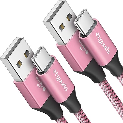 Etguuds Cable rosa de 10 pies de carga rápida de USB-A a USB-C, 2 unidades, para Samsung S23, S22, S21, S20, S10, S10E, A10e, A11, A13, A03s, A52,