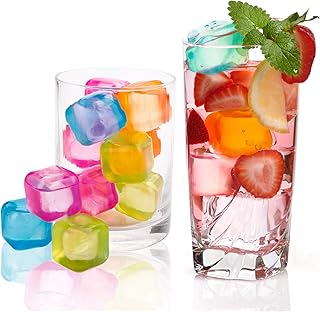 Yopay 200 Pieces Reusable Ice Cubes, 1" Plastic Squares for Drinks, Whiskey, Wine or Beer, Keep Your Drink Cold Longer, Refreezable, Washable, Assorted Color