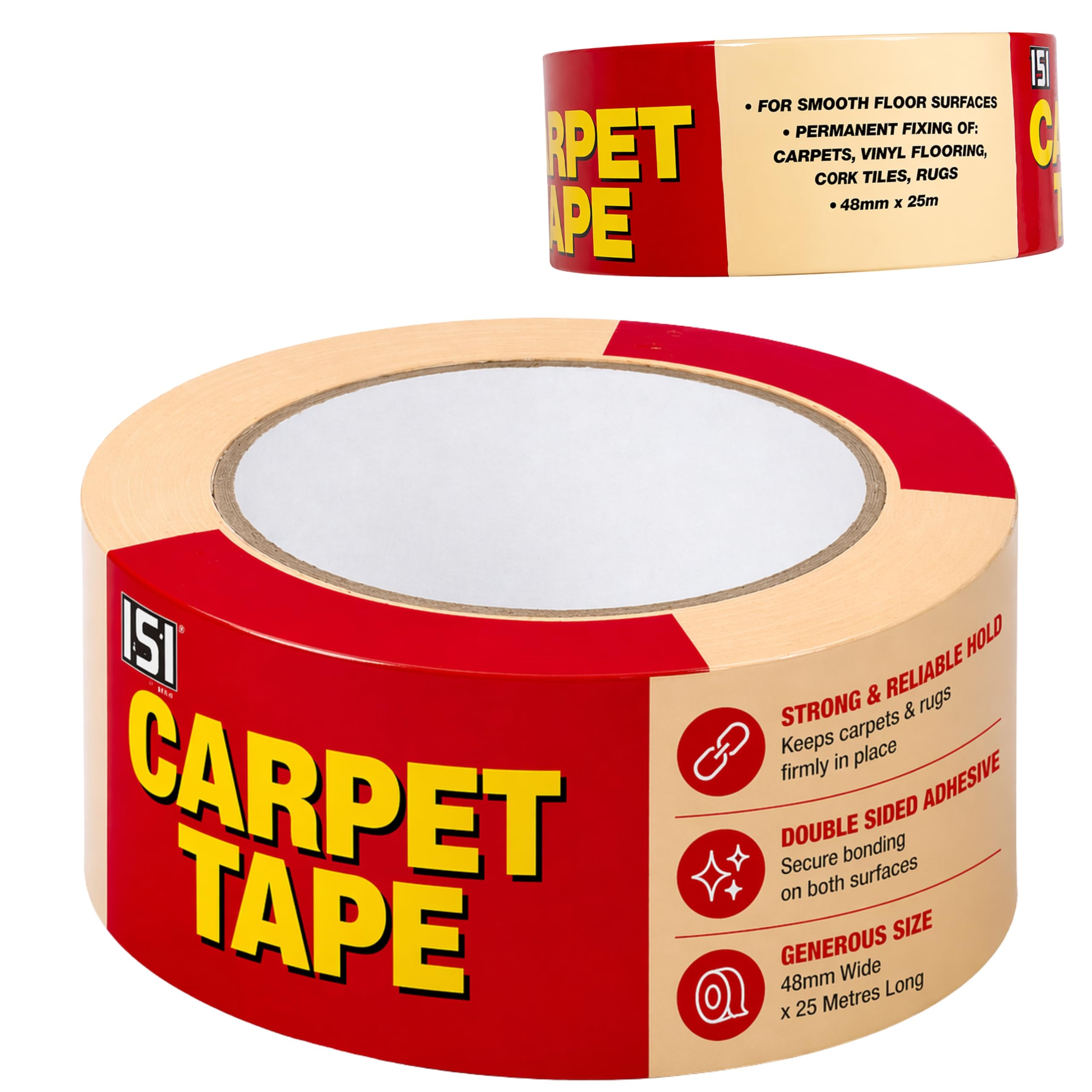 Underfoot Double Sided Extra Strong Carpet Tape for Rugs, Carpets, Vinyl Flooring, Residue-Free Adhesive Tape, Rug Tape for Carpet to Floor and Rug to Carpet (48mm x 25m)