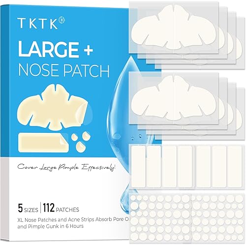 TKTK Parches hidrocoloides nasales, tiras de poros de nariz XL de 3.583 x 1.890 in, parches hidrocoloides grandes para acné para cara, cubren