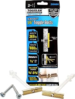 TOGGLER SNAPTOGGLE BB Toggle Anchor with Bolts, Zinc-Plated Steel Channel, Made in US, 3/8" to 3-5/8" Grip Range, For 1/4"-20 UNC Fastener Size (Pack of 2)