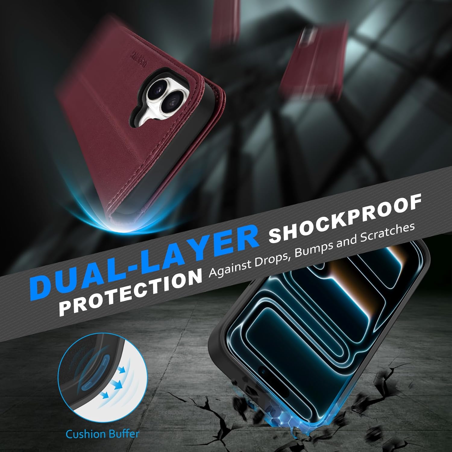SHIELDON Genuine Leather 2 in 1 Wallet Case for iPhone 17 6.3-inch 2025 | Detachable | Wireless Charging | RFID Blocking Card Slot | Kickstand | Shockproof | Magnetic Cover | Wine Red