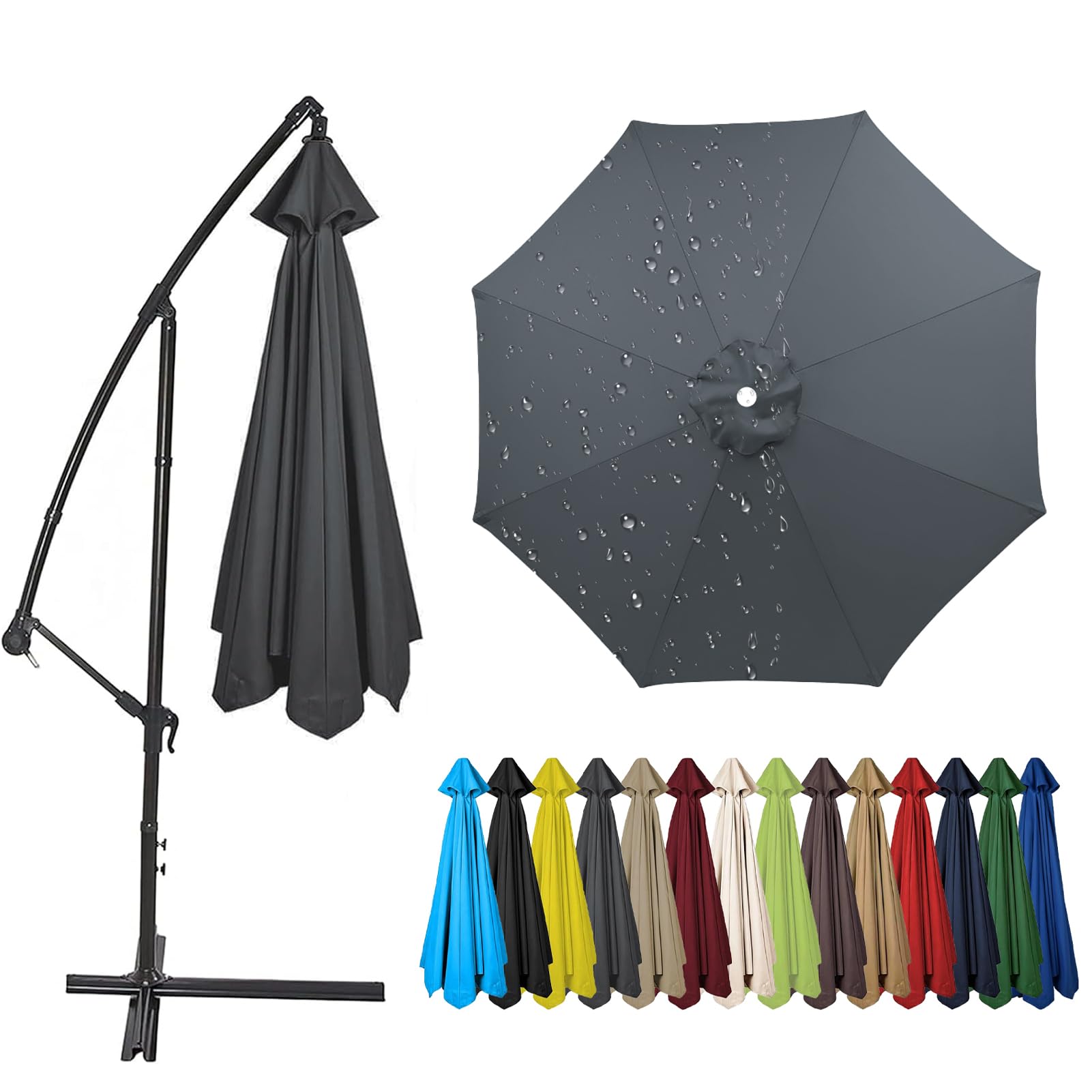 2.0m to 4.0m Replacement Parasol Canopy, 6/8 Ribs Garden Umbrella Replacement Parasol Fabric, UV 50+ Protection For Garden Yard Beach Umbrella (Grey,3.5m / 8 Ribs)