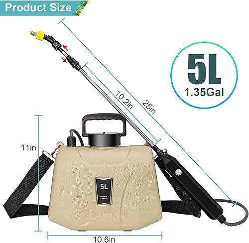Miniatura 6 de SZHLUX Pulverizador a batería de 1.35 galones, pulverizador eléctrico mejorado con mango USB, varita telescópica, 3 boquillas de niebla y correa de
