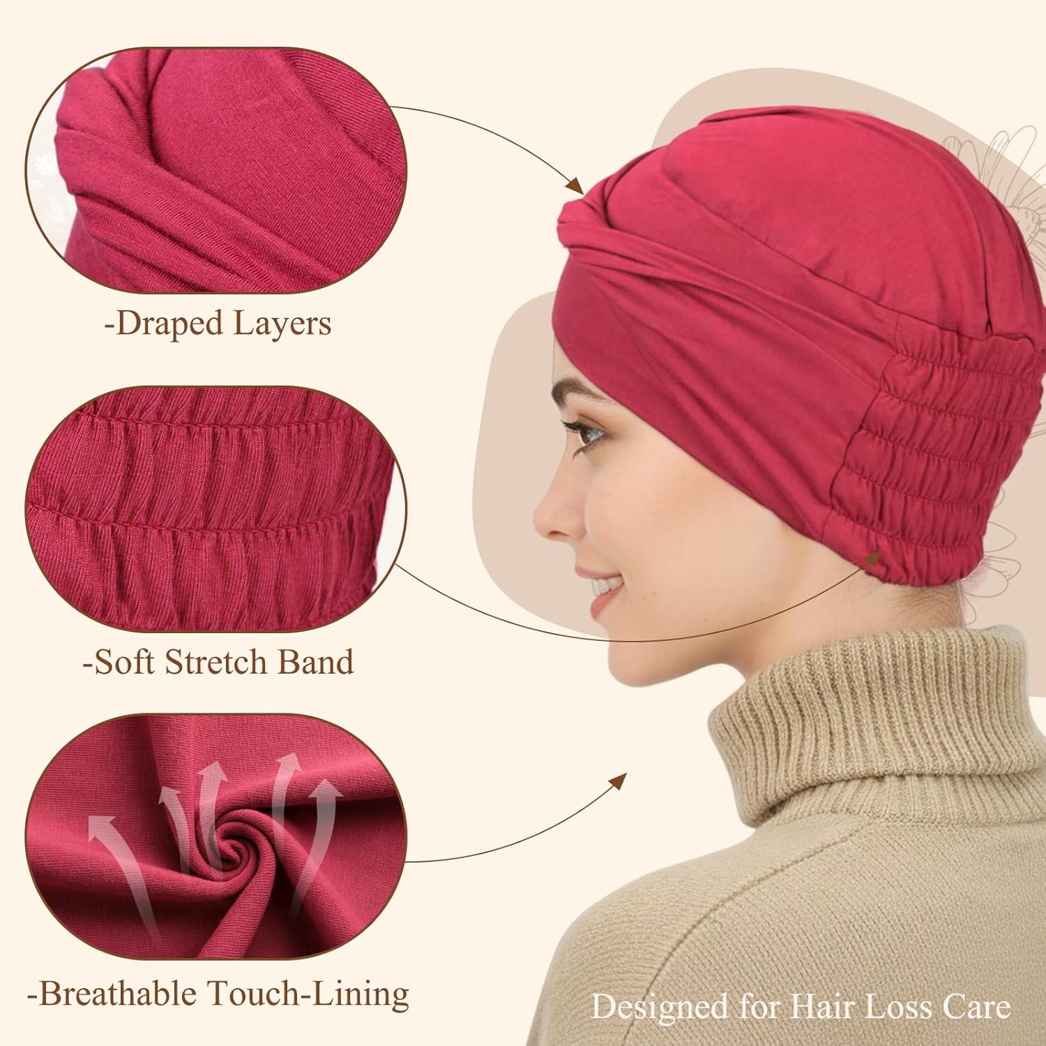 4 Pcs Stretch Chemo Headwear for Women, Soft Cancer Hat for Hair Loss - Image 3