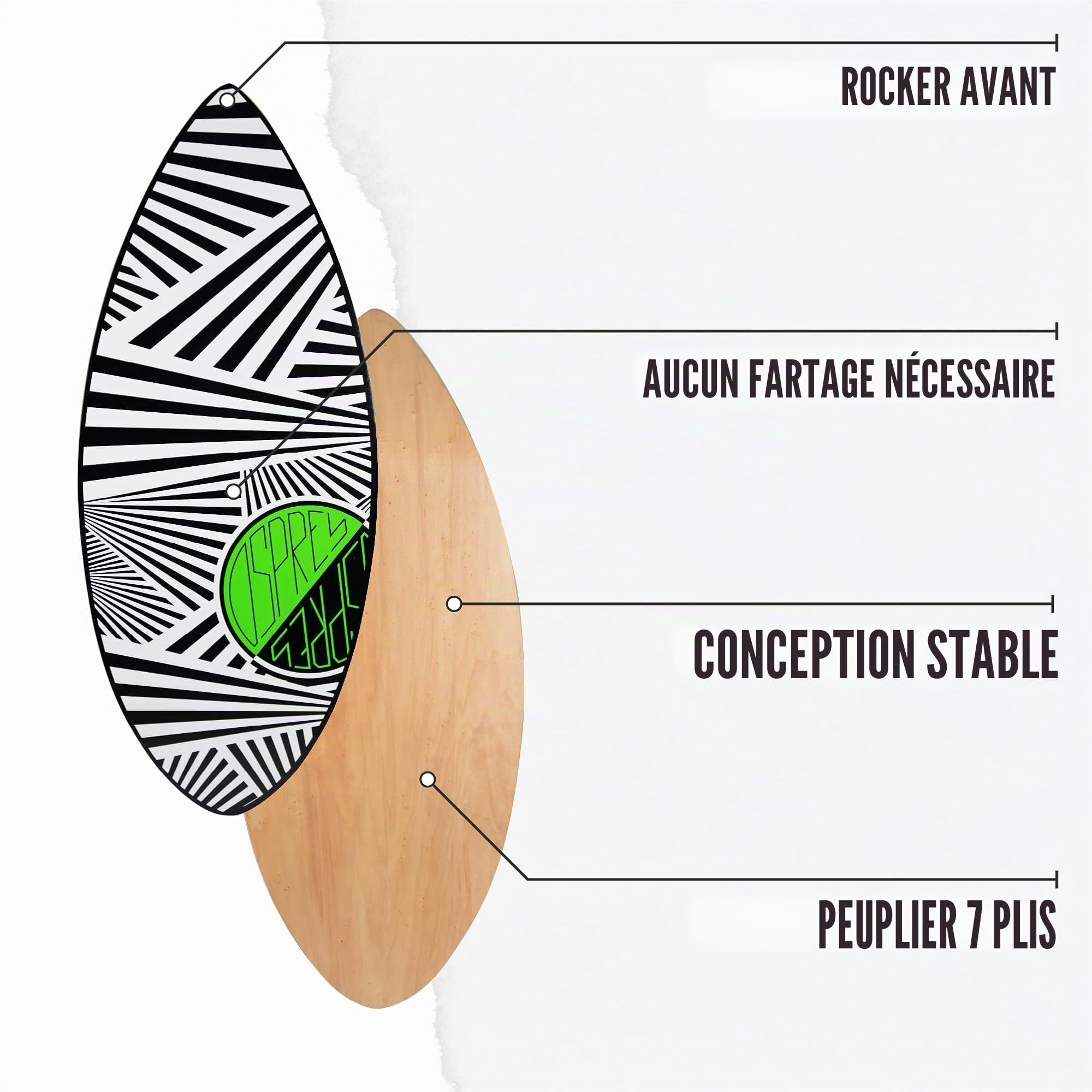 Osprey Surf Skimboard for Kids and Adults - 41 inch Pintail Beginner Skim Board with 7 Ply Wood Construction - Multiple Designs