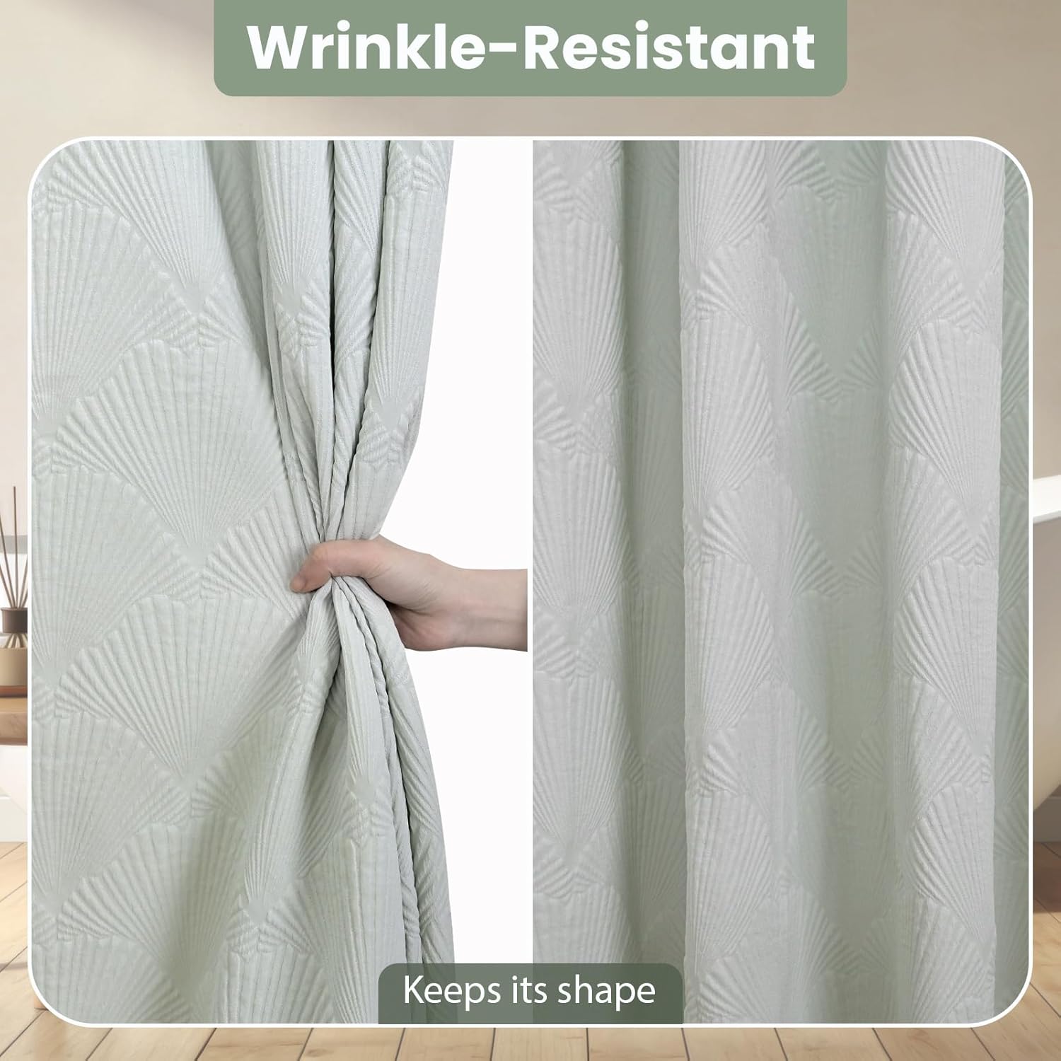 Coastal Loft Series Matelassé Jacquard Shower Curtain, Soft Touch, Metal Hooks, Detachable Liner & Weighted Magnets, Water-Repellent Bath Curtain (Seafoam Green, 72"W x 72"L(Pack of 1))