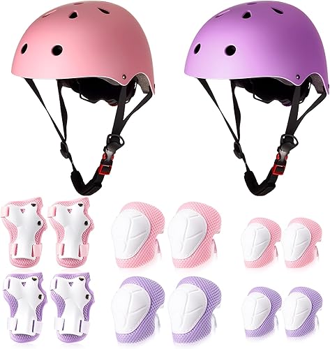 Juego de 14 cascos de bicicleta para niños de 3 a 5 a 8 años, incluye casco de patinaje, rodilleras, coderas y muñequeras con casco de scooter