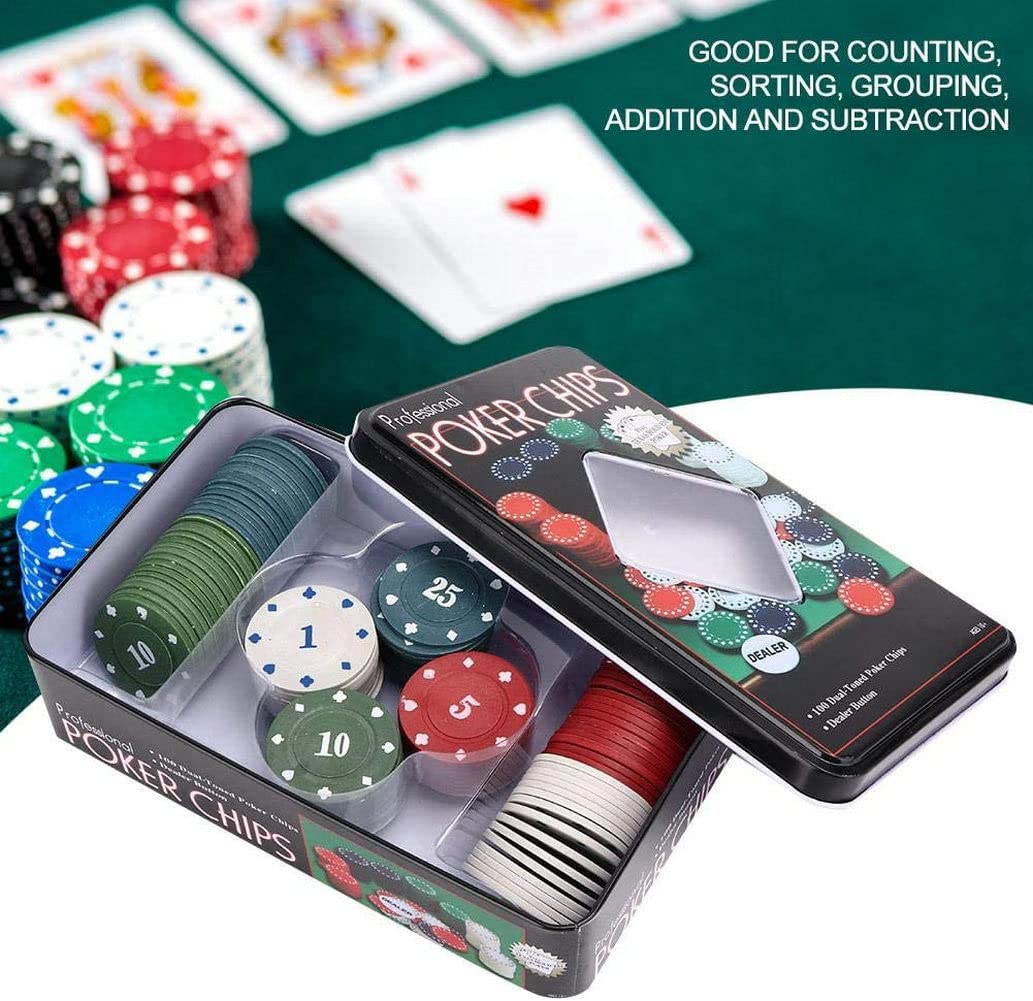 Set Fiches Da Poker GUTEINTE - 100 Gettoni In Plastica Con Scatola Metallica, Per Texas Holdem E Blackjack