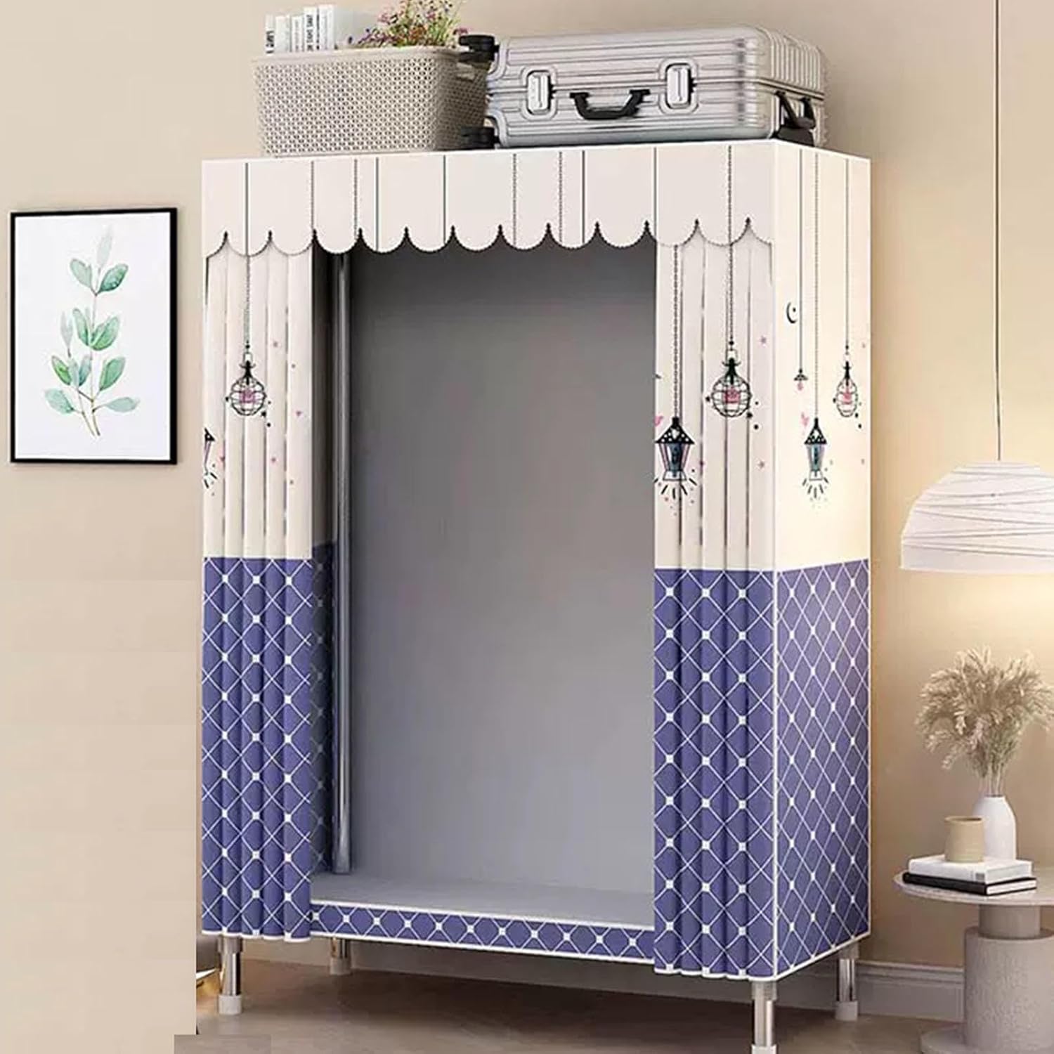 Wardrobe, Canvas Wardrobe for Bedroom, Portable Wardrobe with Hanging Rail, Foldable Closet for Clothes, Bags,White-80x45x168cm