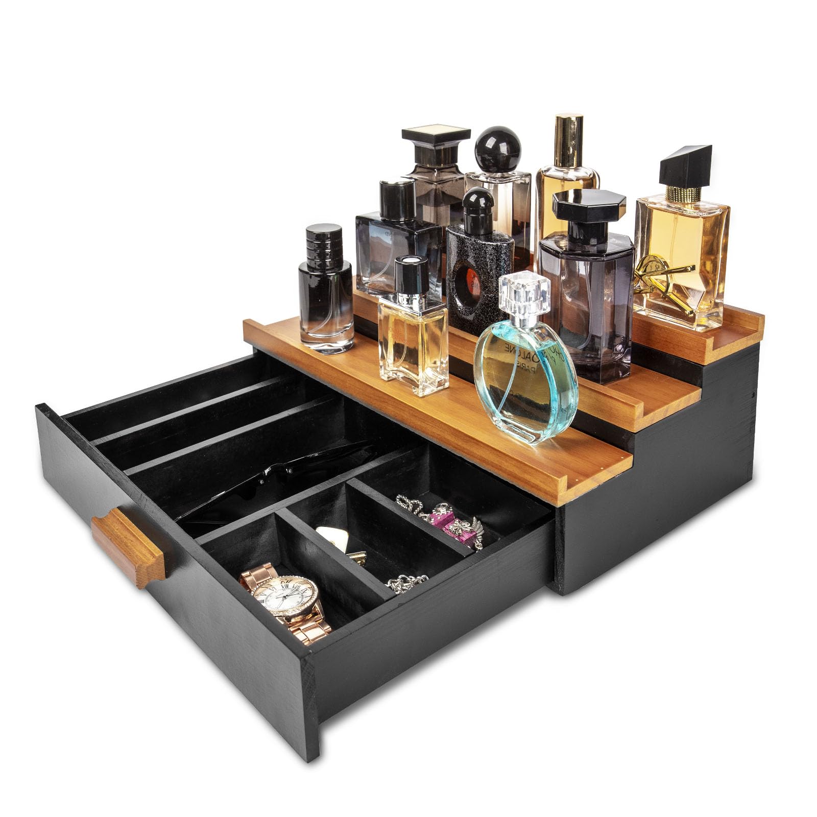 Organizador Perfumes Expositor Vitrina para Perfumes | Expositor de Colonia de 3 niveles con Cajón para Dormitorio, Organizador de Perfume para Tocador