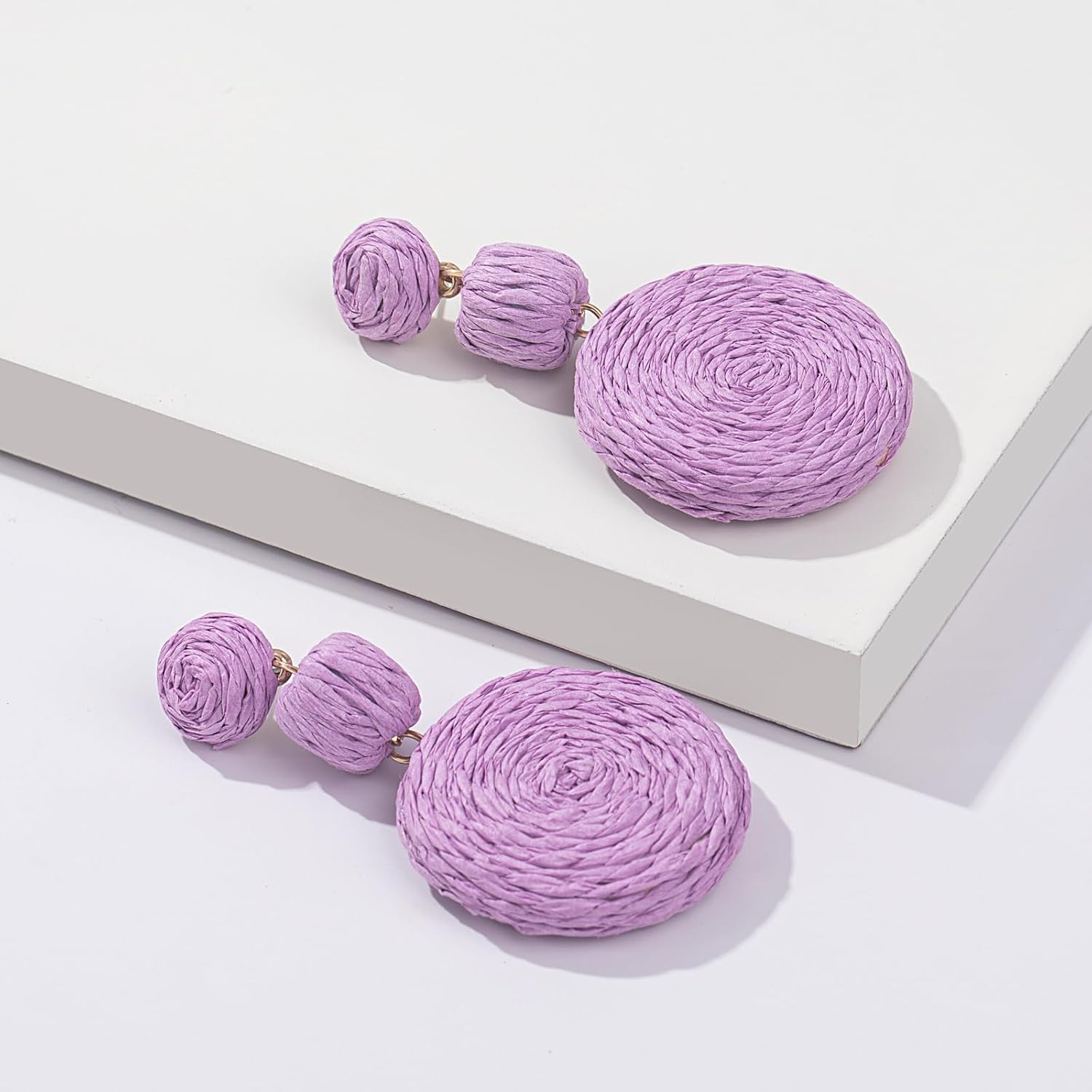 Statement Raffia Boho Round Dangle Ball Earrings - Cute Handmade Summer Bohemian Dangling Jewelry for Women - Image 6