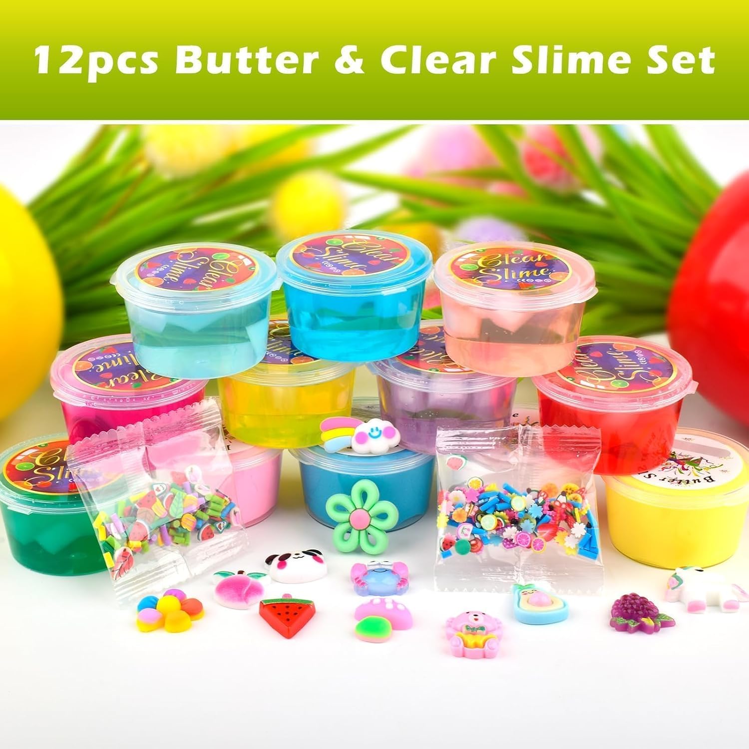 12 Pack Slime kit with 8 Clear Slime & 4 Butter Slime, Jelly Cube Crunchy Crystal Slime for Birthday Party Favor, Super Soft Non-Sticky Sensory Toys for Girls and Boys 4-10 Advent Calendar