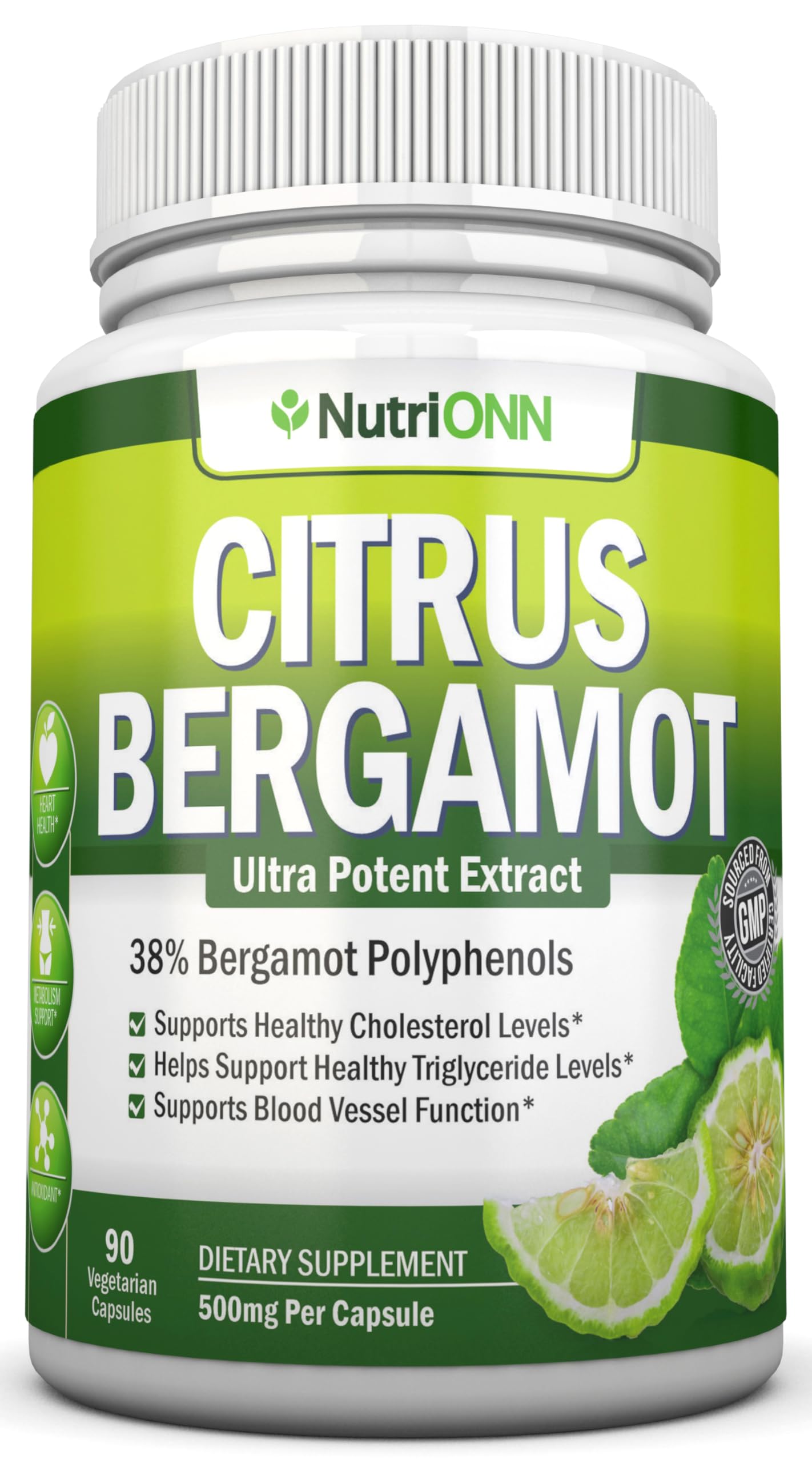 Citrus Bergamot - 500 mg - 90 Vegetarian Capsules - 38% Polyphenols - Natural Premium Quality Citrus Bergamot Extract - Promotes Healthy Triglyceride Levels