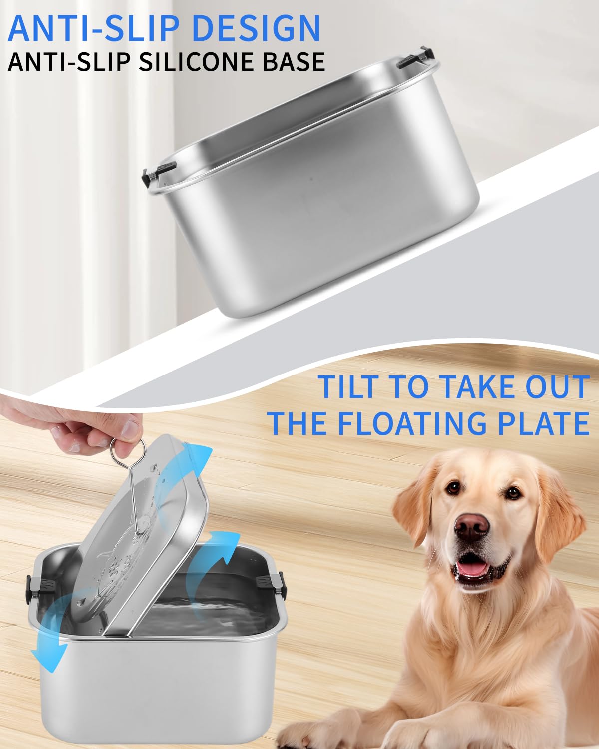 Ciotola d'acqua per cani senza sbavare, 3L Ciotola Antigoccia Cane con Disco Flottante Sigillato,Antipolvere Ciotolas Acqua Cane che Promuove il Bere Lento per Viaggi,Esterno,Casa