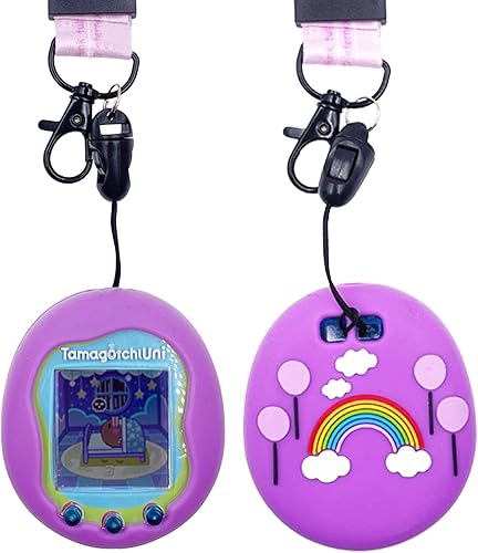 Miniatura 8 de Xcivi Funda de silicona, cordón y película protectora de pantalla para máquina de juegos interactiva virtual Tamagotchi Uni (morado)