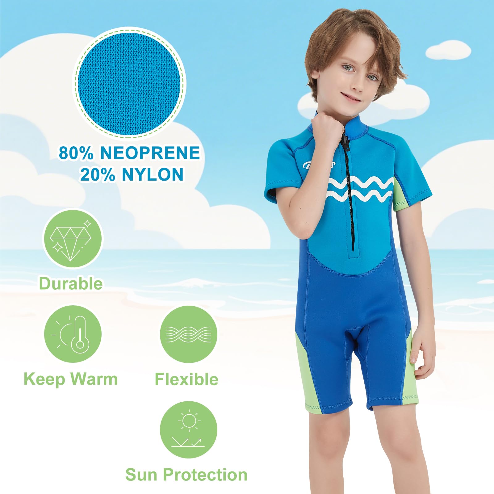 Muta Bambino,Muta di 2 mm in Neoprene Premium per Ragazzi e Ragazze,Costume Termico con Cerniera Frontale per Lezioni di Nuoto Surf Snorkeling Immersioni SUP