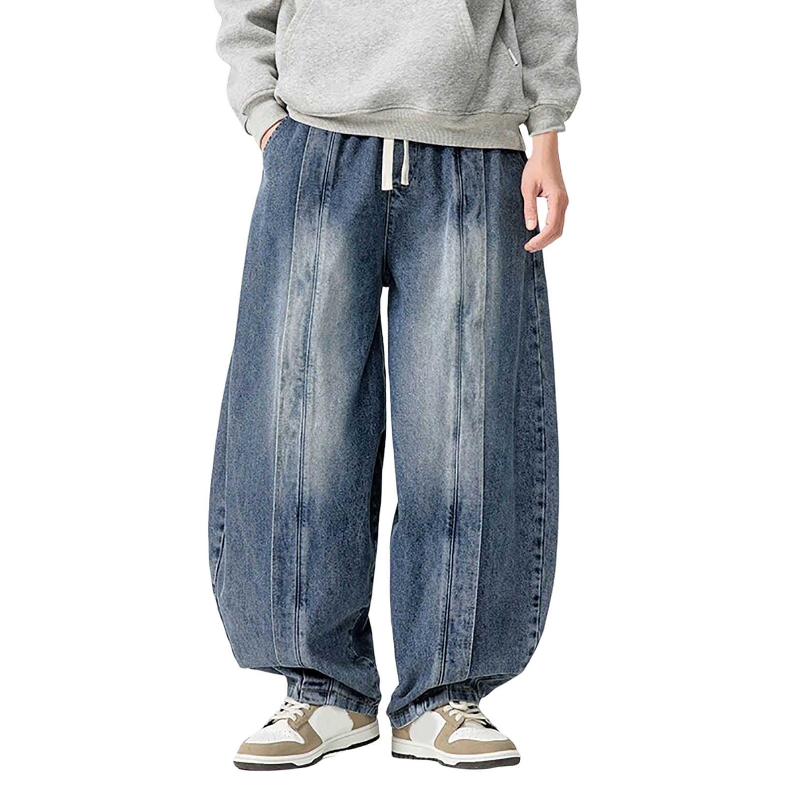 Pantalones Vaqueros Casuales para Hombre, diseño de Cintura elástica, Pantalones de Zanahoria, Pantalones Casuales, versátiles, Retro, con cordón