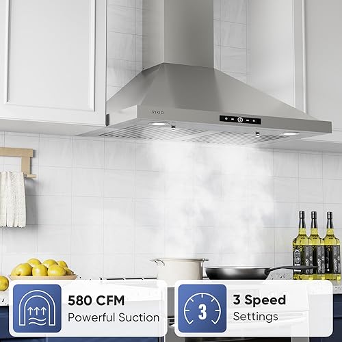 Miniatura 2 de Campana extractora de montaje en pared de 30 pulgadas, 580 CFM, campana de ventilación de cocina de acero inoxidable con conductoconvertible, con