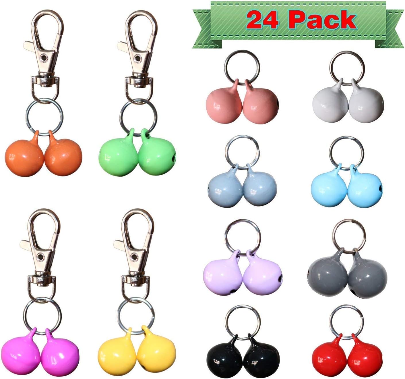 Rypet Cat Collar Bells (24 Pack), Strongest & Loudest Dog Collar Bells, Bell Training Charm Pendants for Pet Cat Dog Necklace Collar