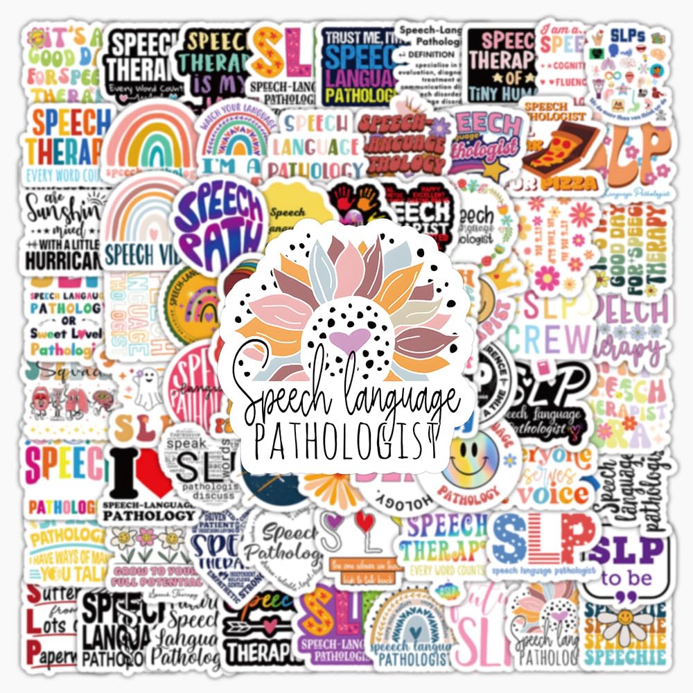 100 Pcs SLP Stickers Vinyl Cartoon Trendy Language Pathology Sticker for Laptop Water Bottle Scrapbook Computer Bumper Luggage Skateboard Bike Car,Waterproof Funny Stickers for Adults Teens
