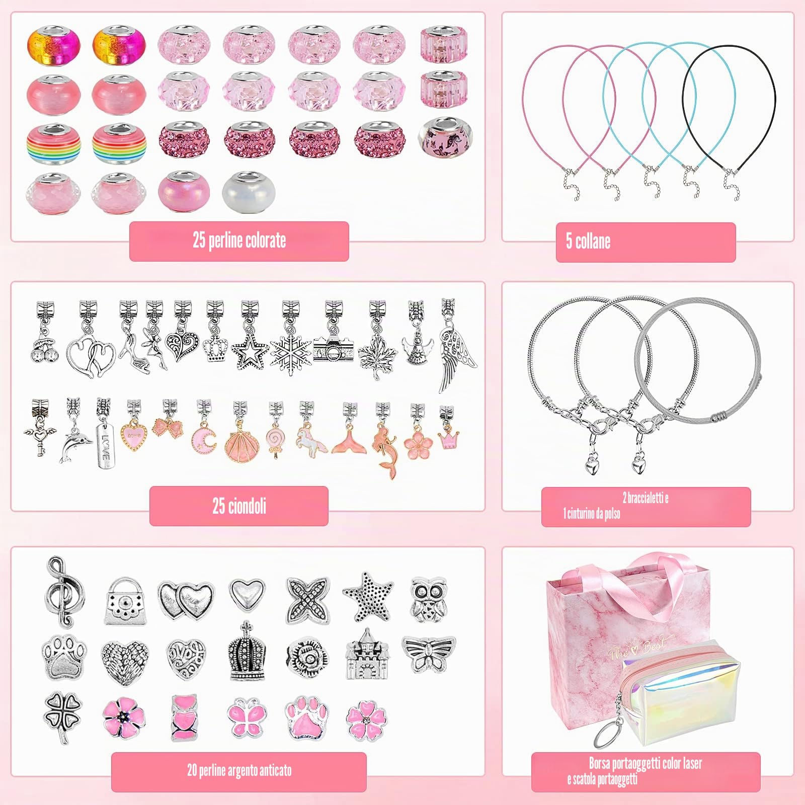 Homgaty Kit Braccialetti Fai da Te - Set per Fare Braccialetti con 70 Perline, Ciondoli e Chiusure, Crea Braccialetti per Ragazze, Regalo Kit Creativo