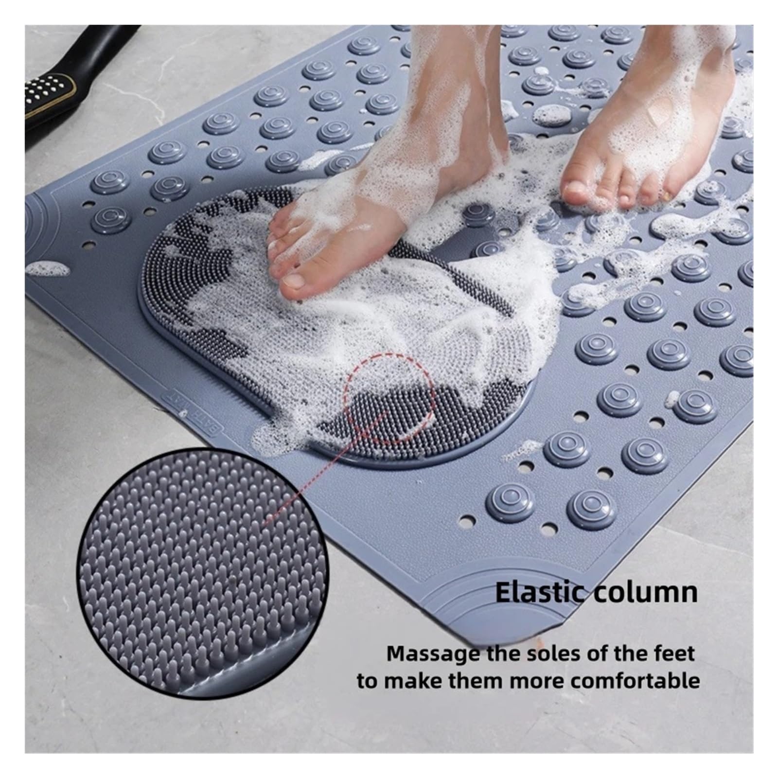 Alfombra BañEra Antideslizante Estera de Masaje Antideslizante Color sólido | Con ventosas for el piso del baño del hotel.(Grey,50x80cm)