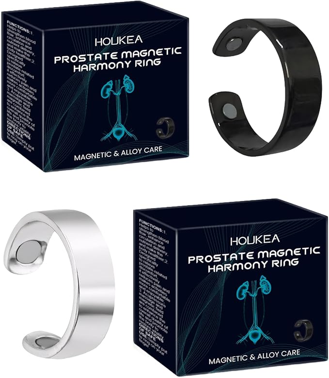 Prostate Harmony Ring, Pack of 2, Magnetic Therapy Ring, Prostamagnetic Harmony Ring, Helps Improve Prostate Function and Improve Quality of Life (Black, Silver)