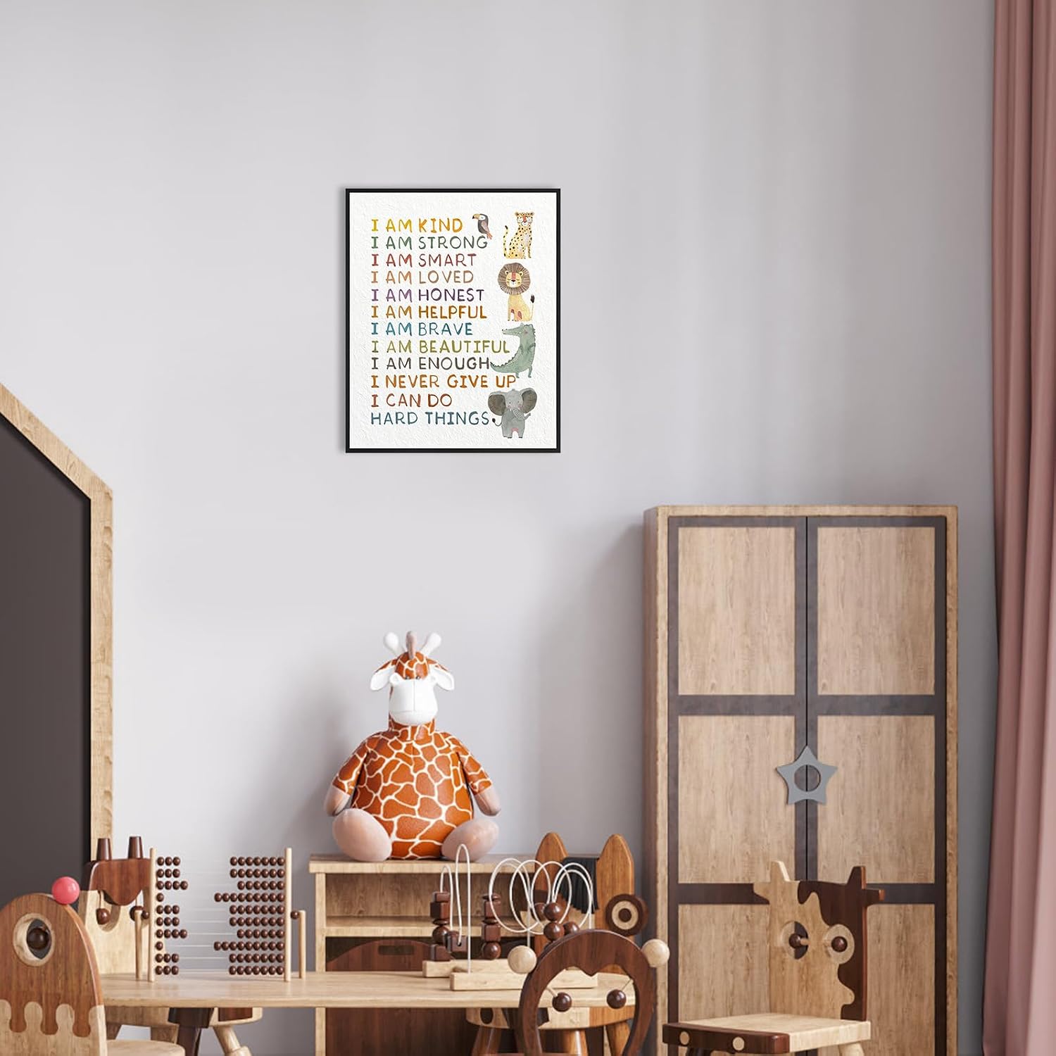 Jungle Safari Nursery Wall Decor: Hold Him a Little Longer Quote Kids Wall Art Framed 12"x15",Giraffe Lion Animal Picture Posters Nursery Art Wall Hanging Decor for Toddler Baby Boys' Rooms