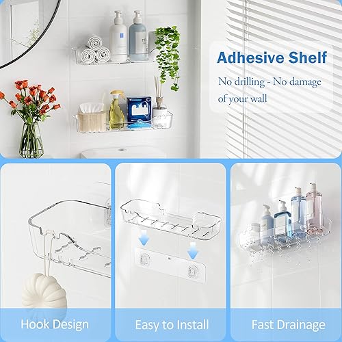 Miniatura 3 de TZAMLI Organizador de ducha de acrílico, estantes adhesivos montados en la pared con labio, organizador de ducha sin perforación, estante