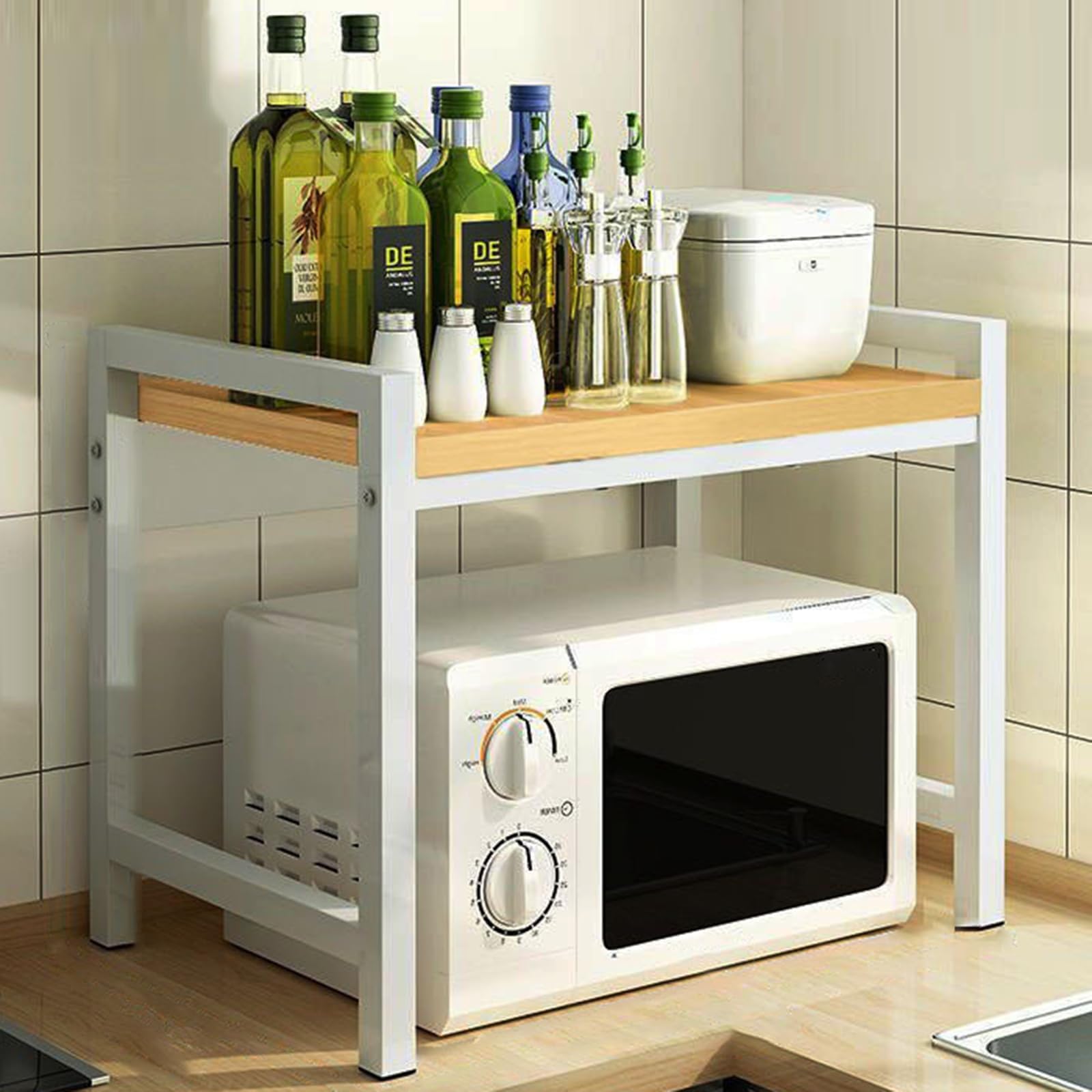 2 Tier Microwave Stand - Kitchen Counter Stand, Desktop Printer Stand for Home Office, Multifunctional Storage Solution for Appliances