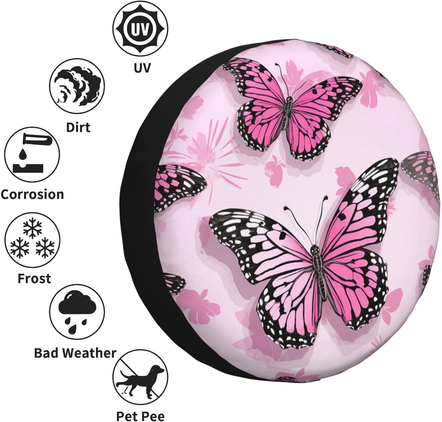 Spare Tire Cover Weatherproof Wheel Cover Fit for Jeep Wrangler Rv SUV Truck Travel Trailer 17" Pink Butterfly Animal Print Tire Cover